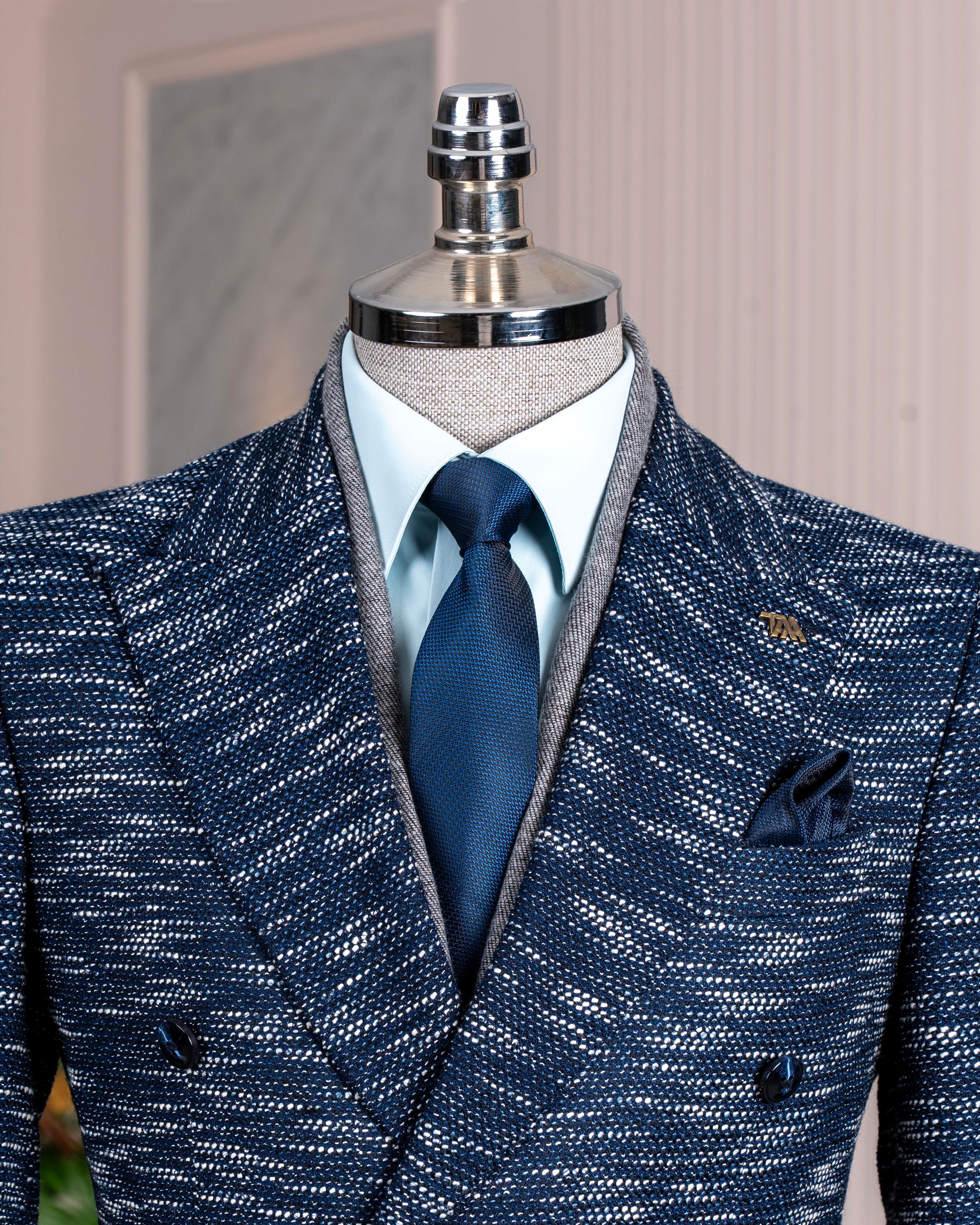 İtalyan stil slim fit kruvaze erkek ceket lacivert T10961