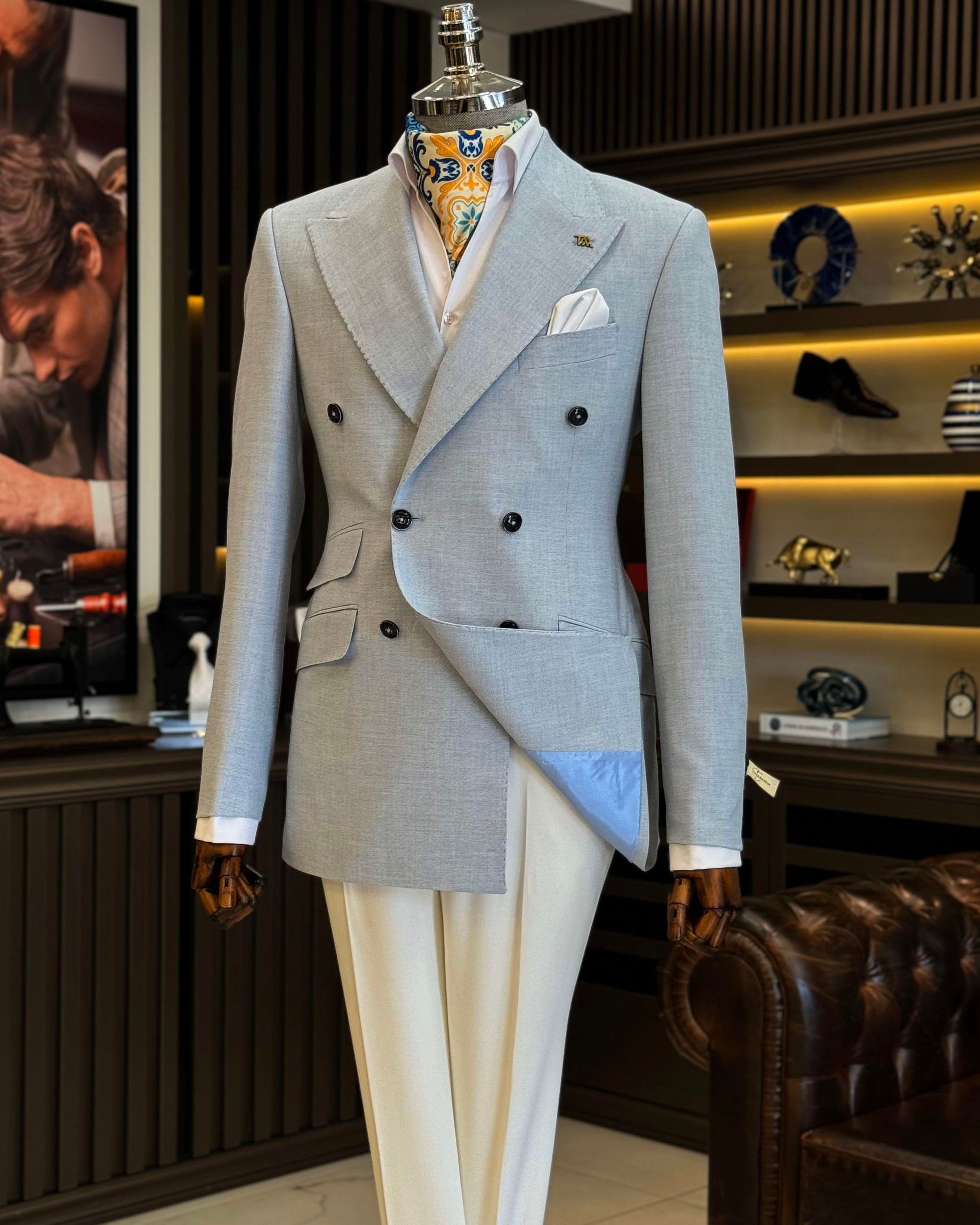 İtalyan stil slim fit kruvaze erkek ceket mavi T12237