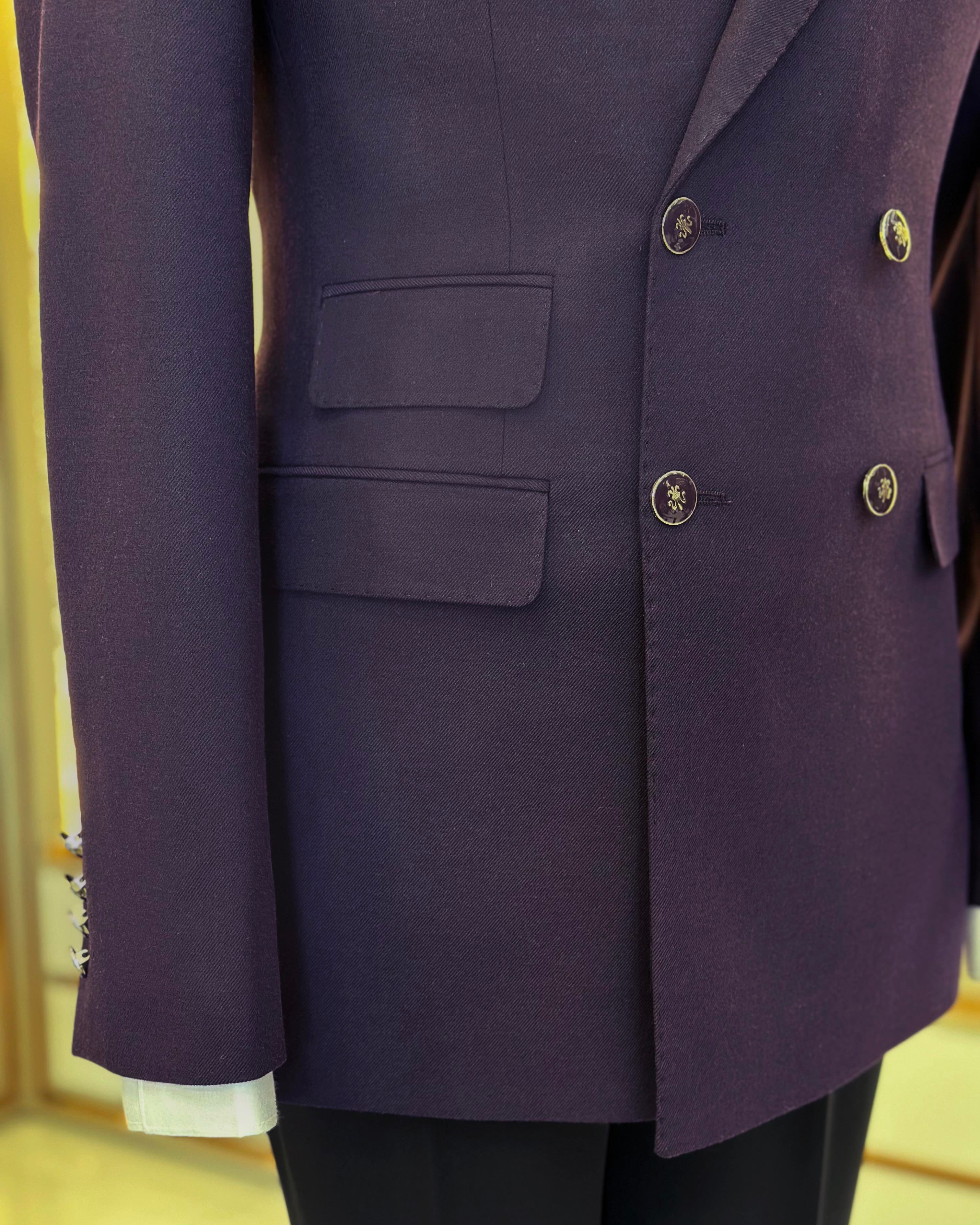 Italian style slim fit double-breasted men's jacket purple T10765