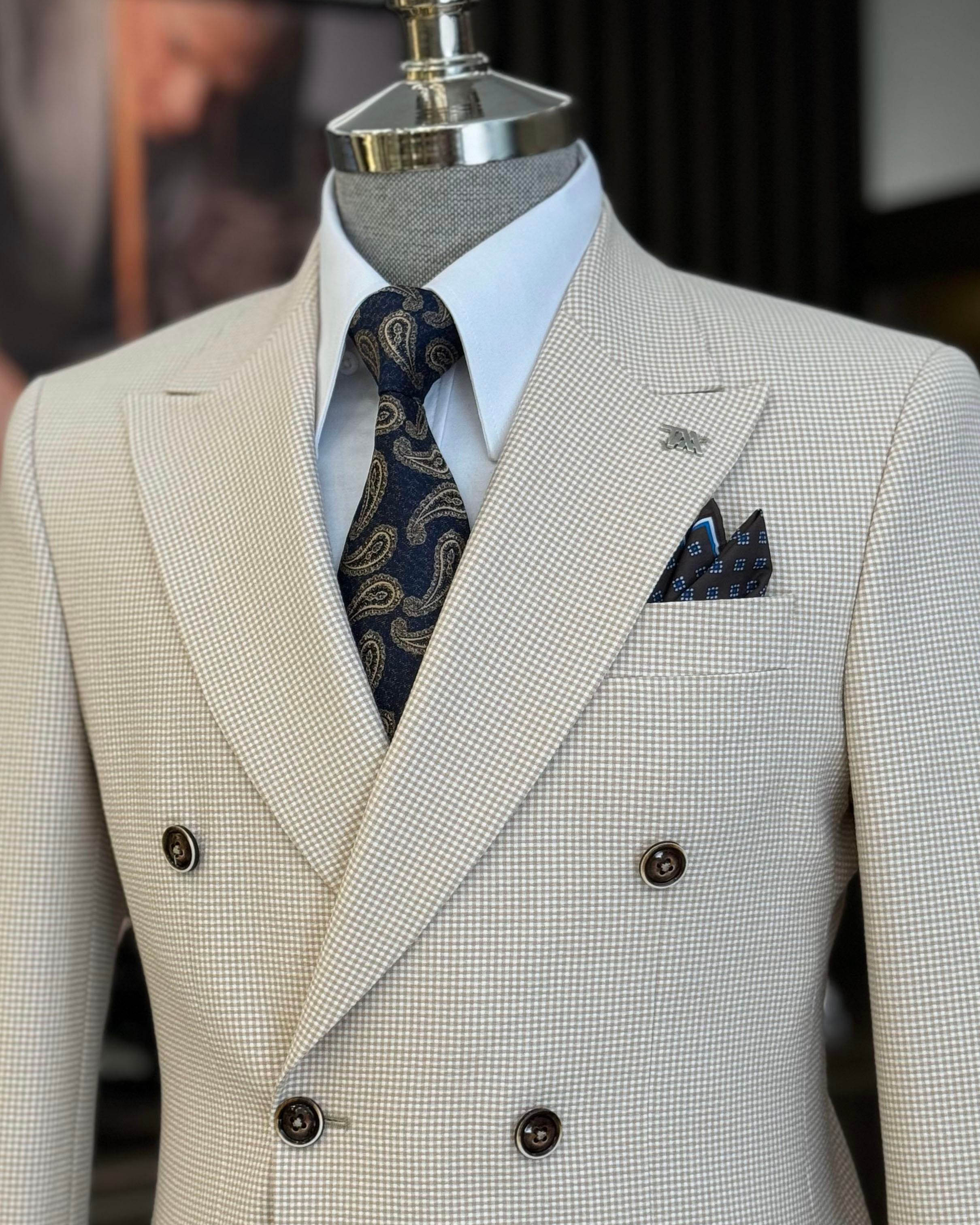 İtalyan stil slim fit kruvaze erkek ceket bej T12228
