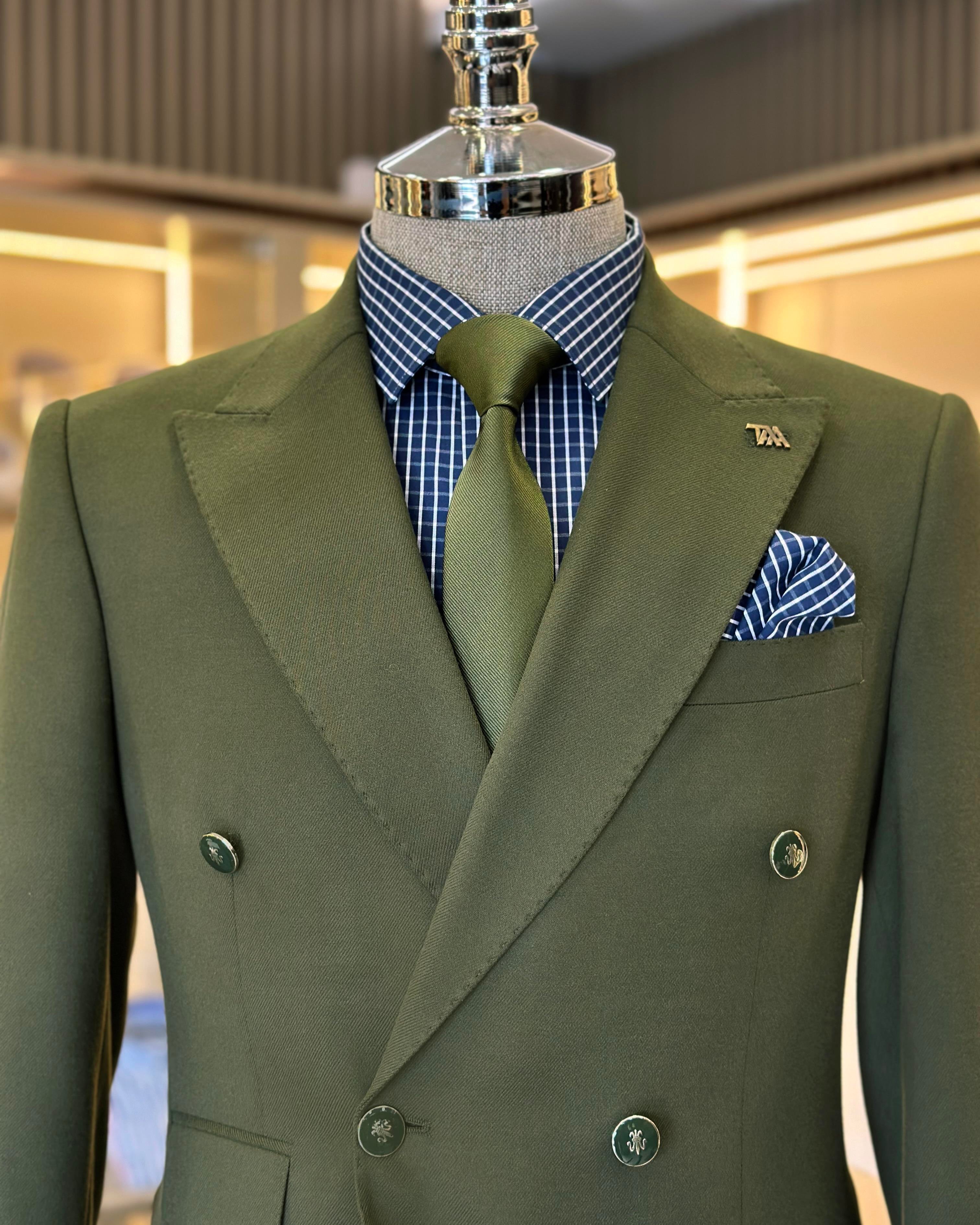  Italian style slim fit double-breasted men's jacket green T10767