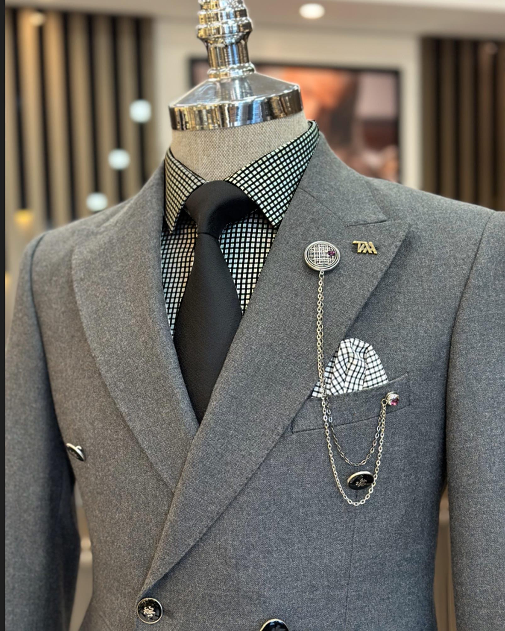 İtalyan stil slim fit kruvaze erkek ceket gri T10740