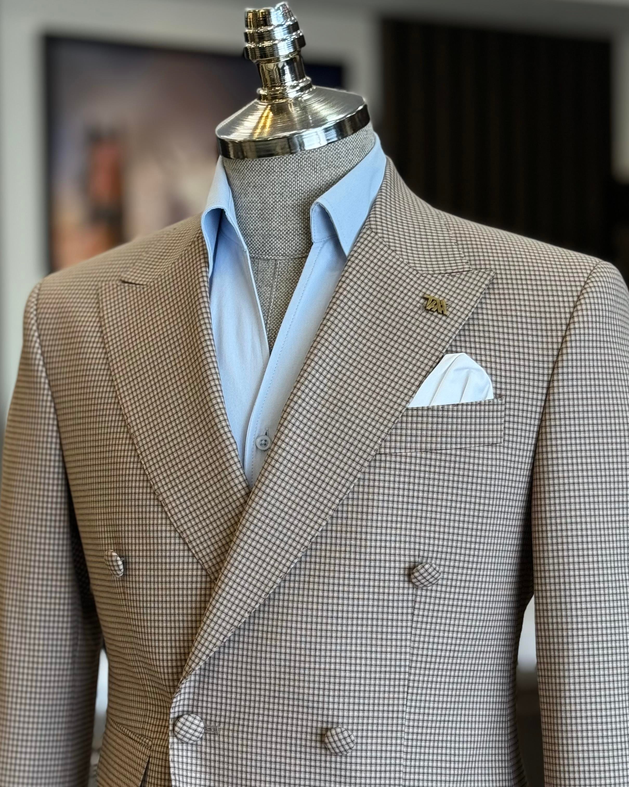İtalyan stil slim fit kruvaze erkek ceket  kahverengi T12628