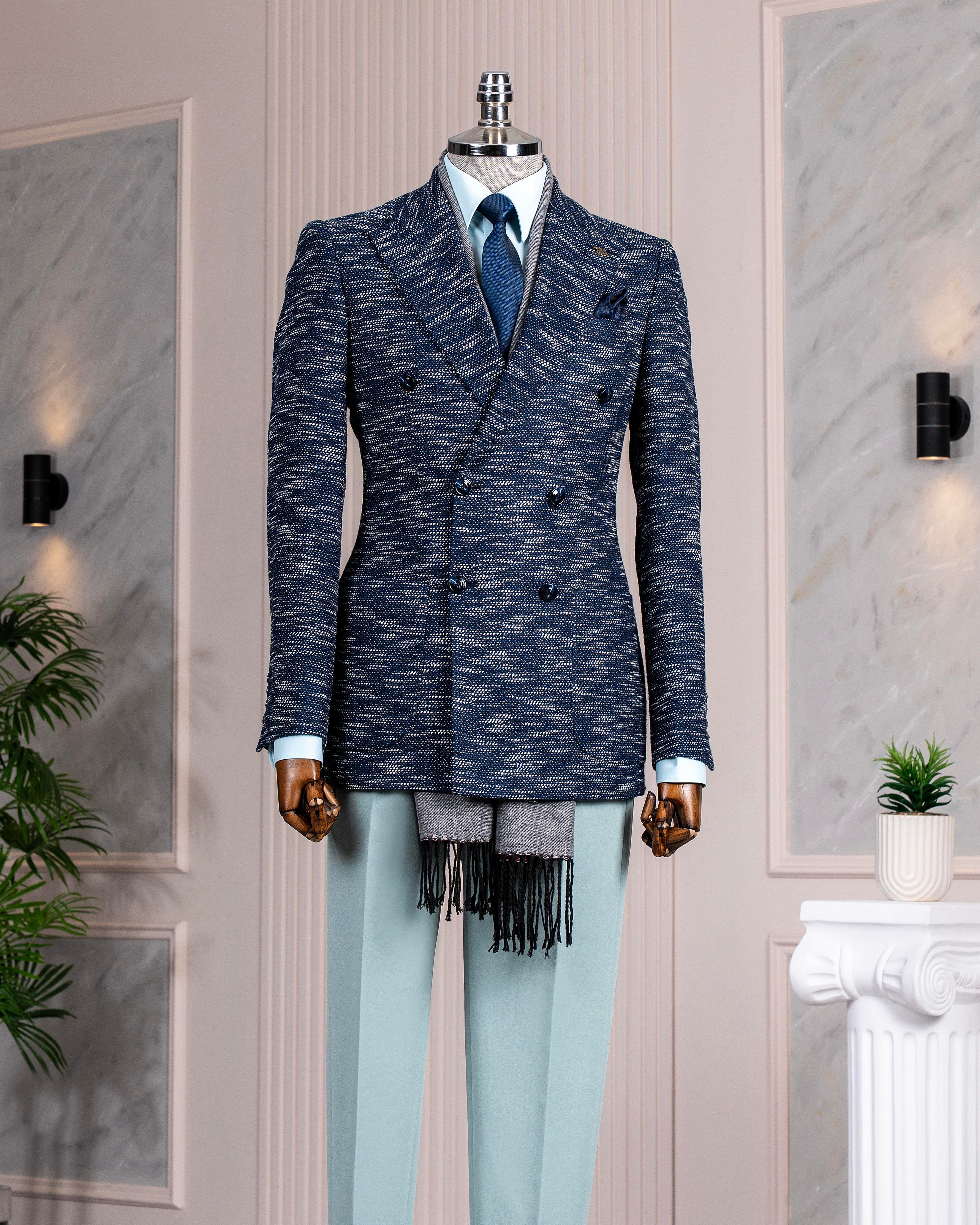 İtalyan stil slim fit kruvaze erkek ceket lacivert T10961