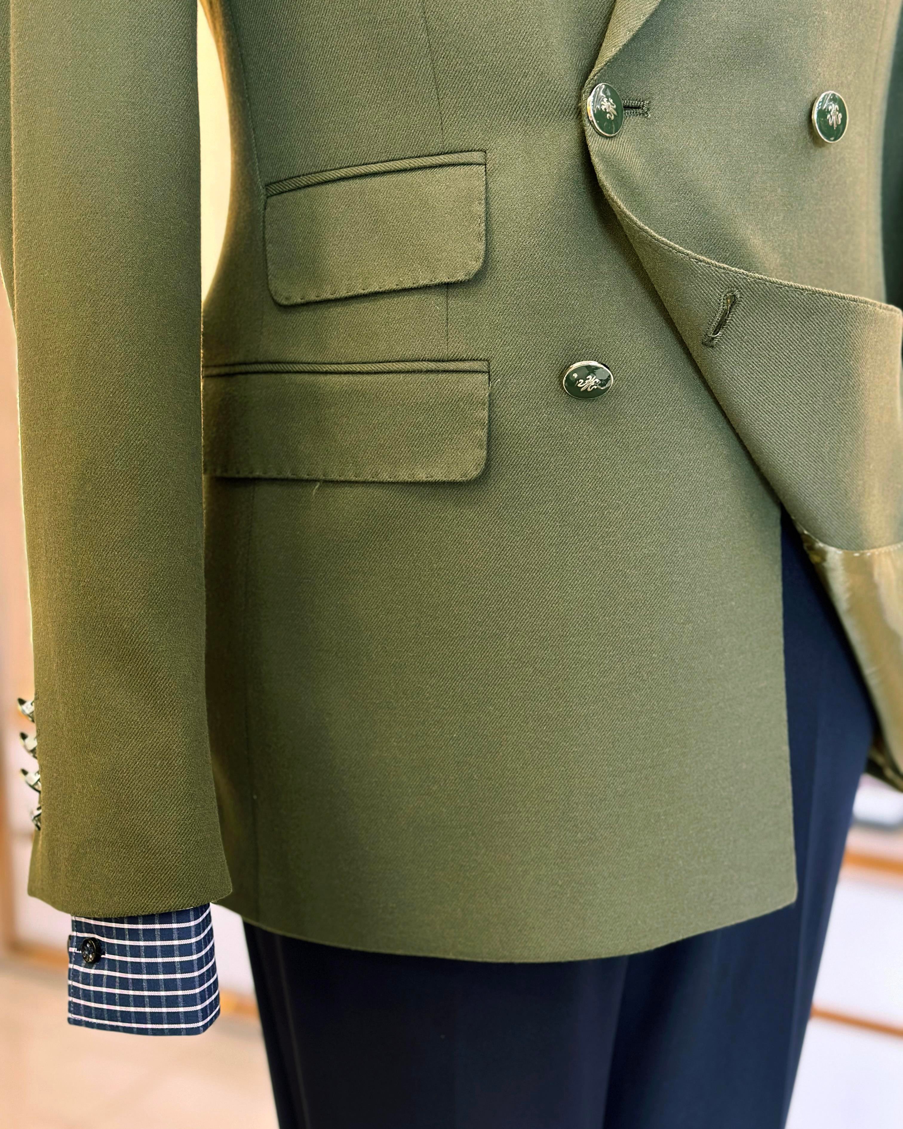  Italian style slim fit double-breasted men's jacket green T10767