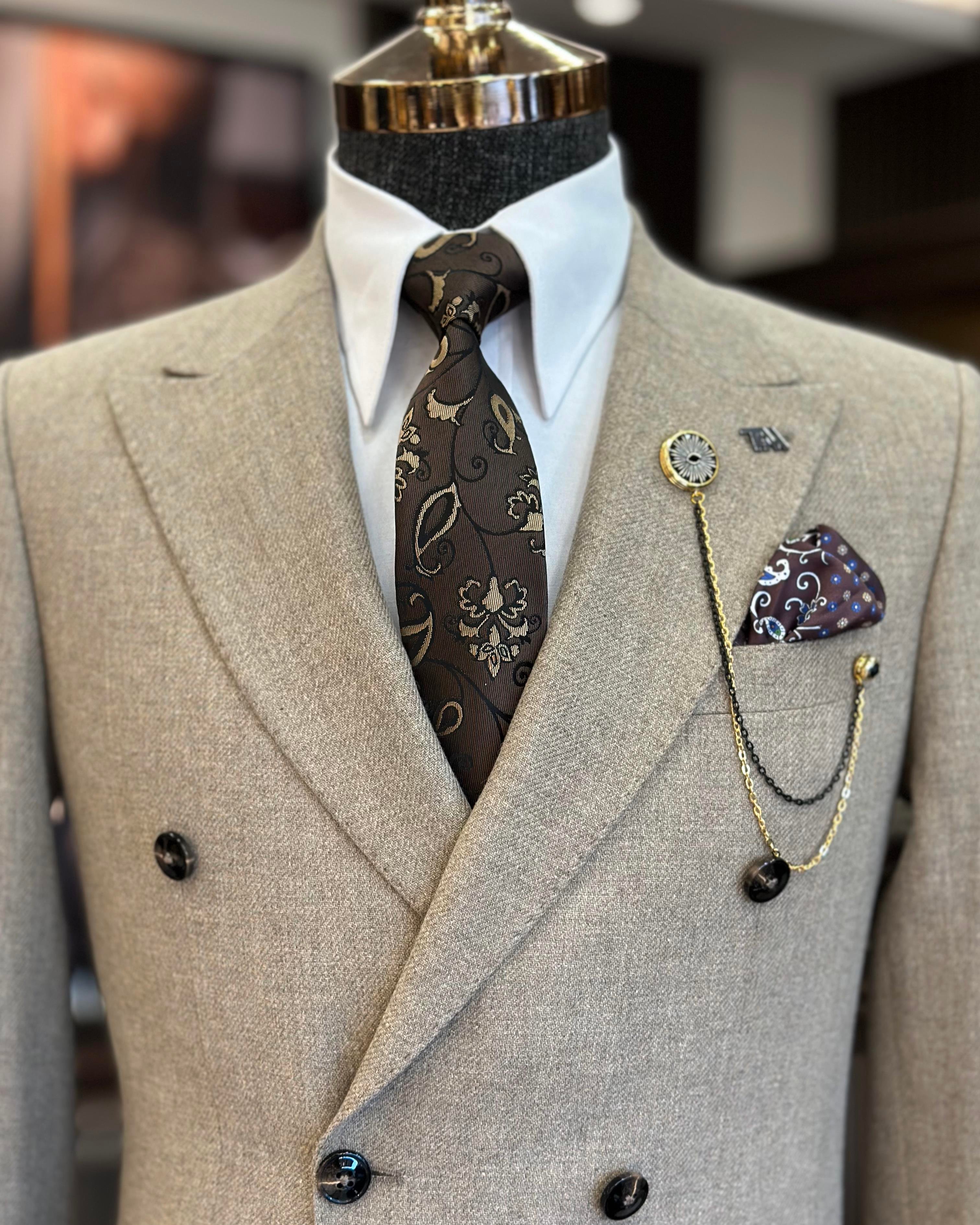 Italian style slim fit double-breasted men's jacket mink T10978