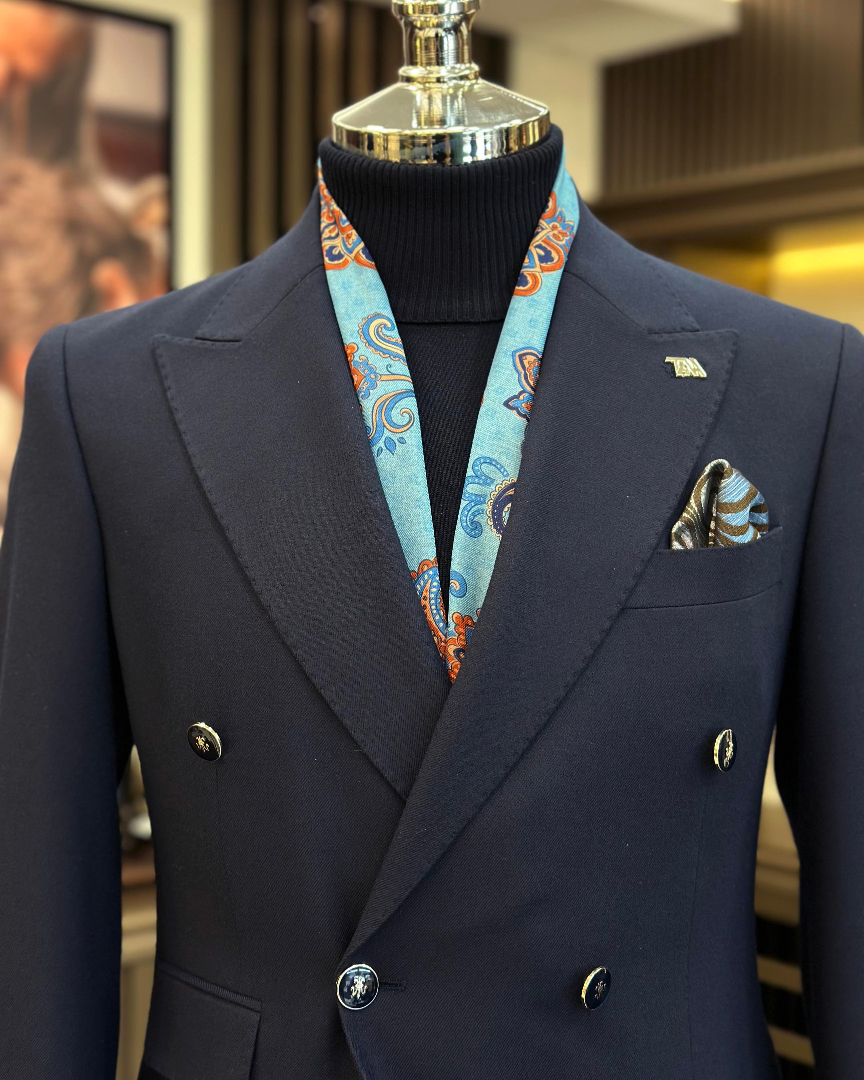 Luti様 TerziAdemAltun İtalyan stil slim fit kruvaze erkek ceket lacivert