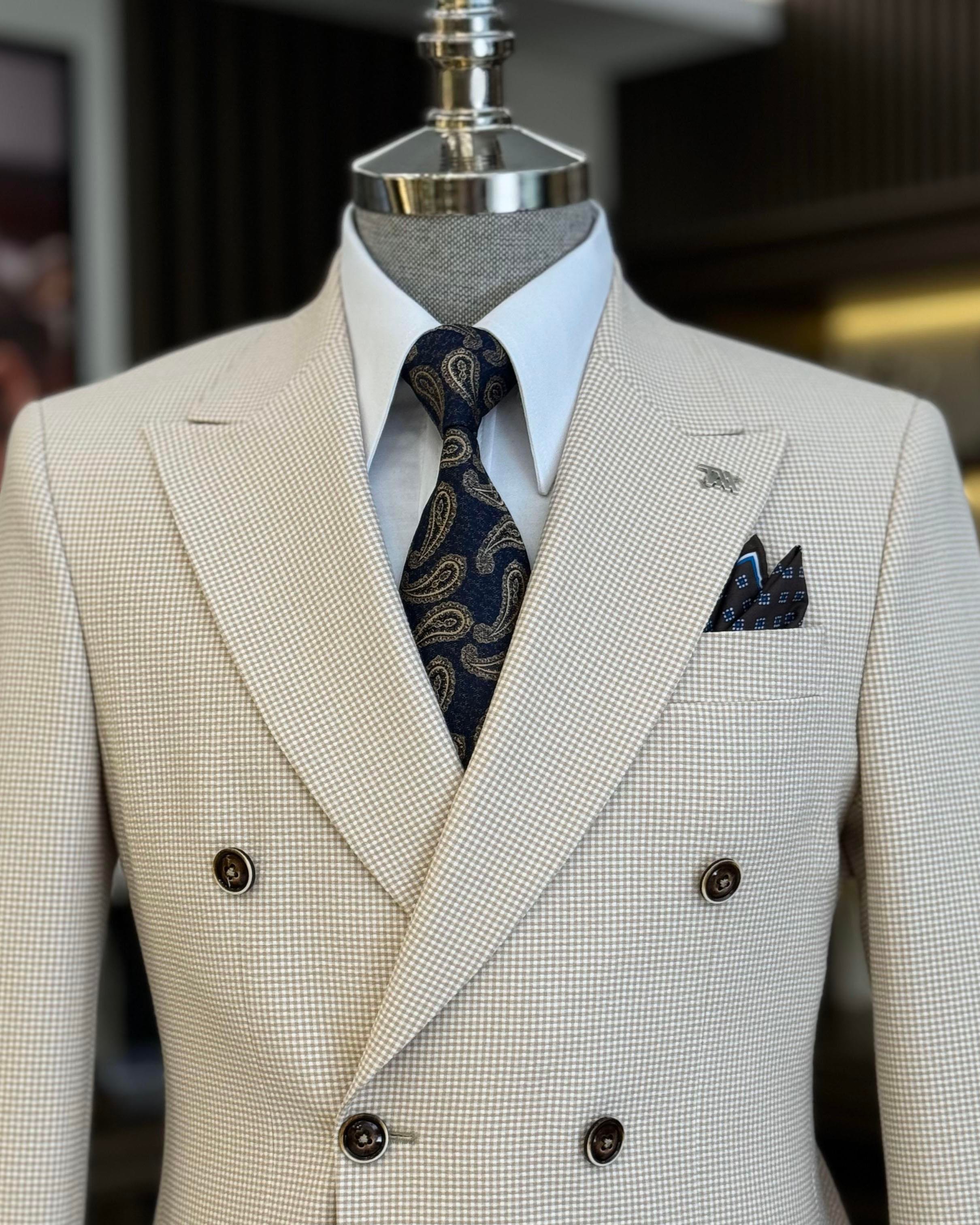 İtalyan stil slim fit kruvaze erkek ceket bej T12228