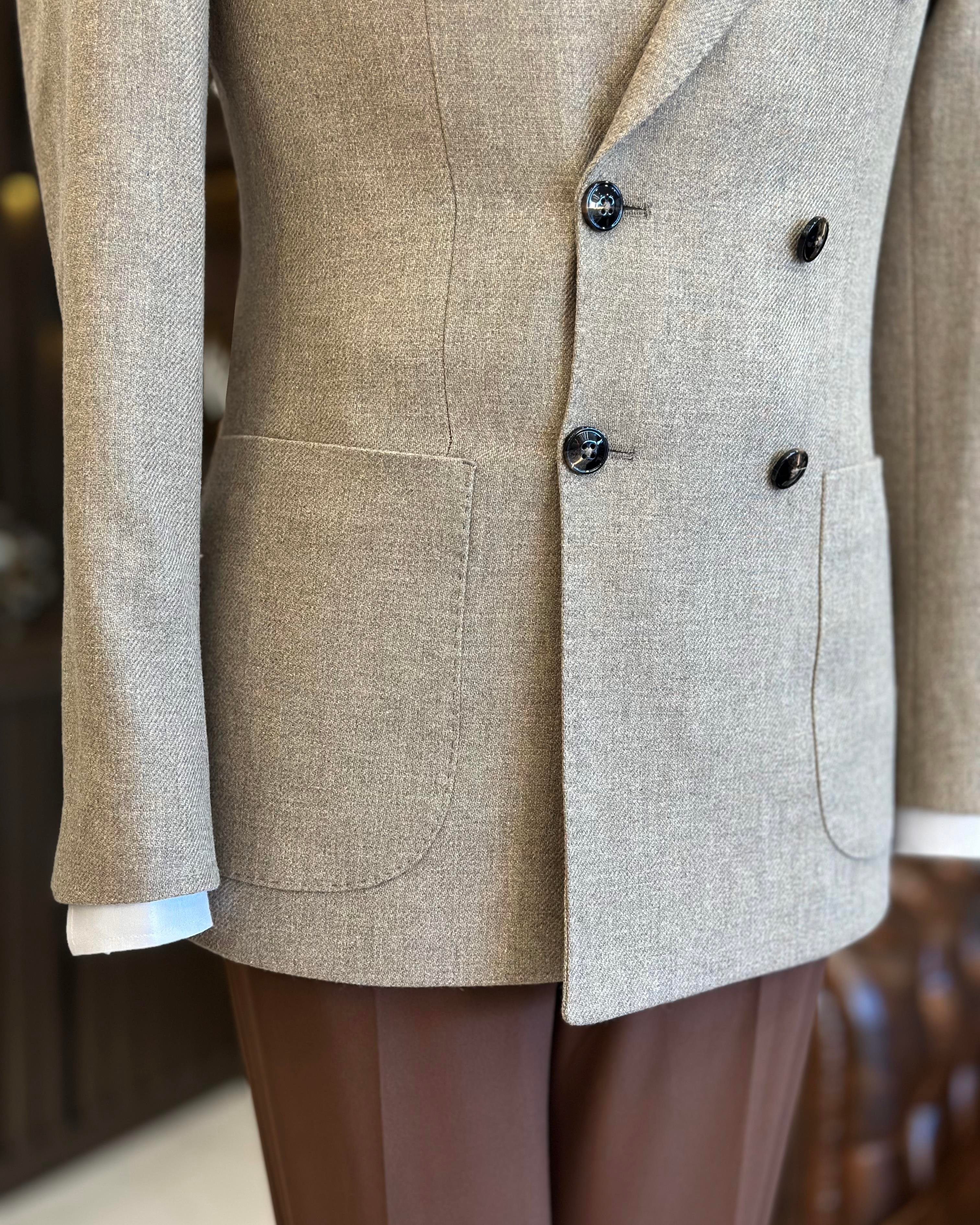 Italian style slim fit double-breasted men's jacket mink T10978