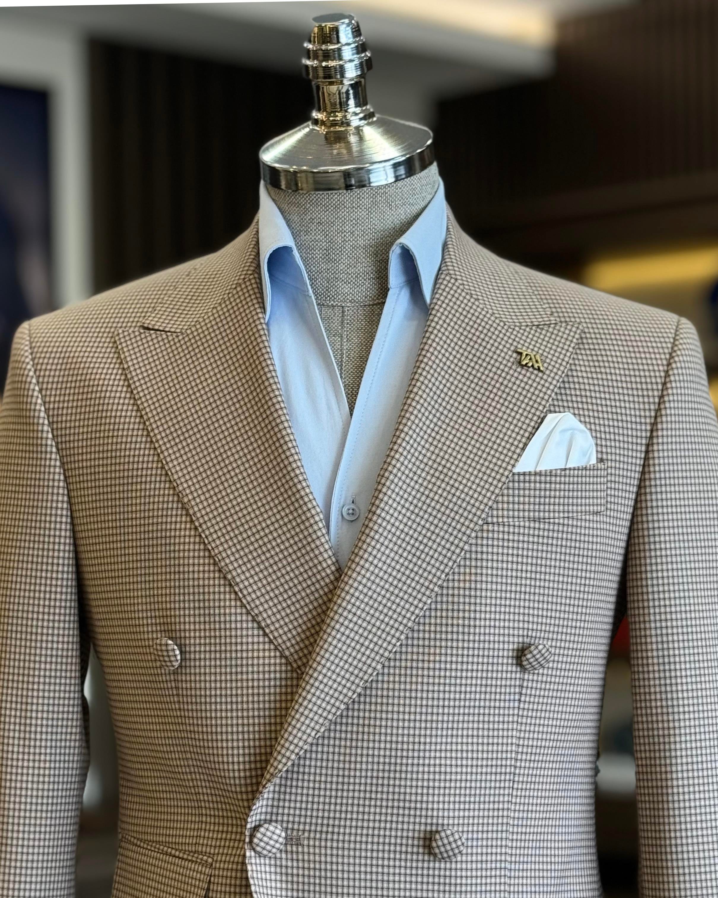 İtalyan stil slim fit kruvaze erkek ceket  kahverengi T12628