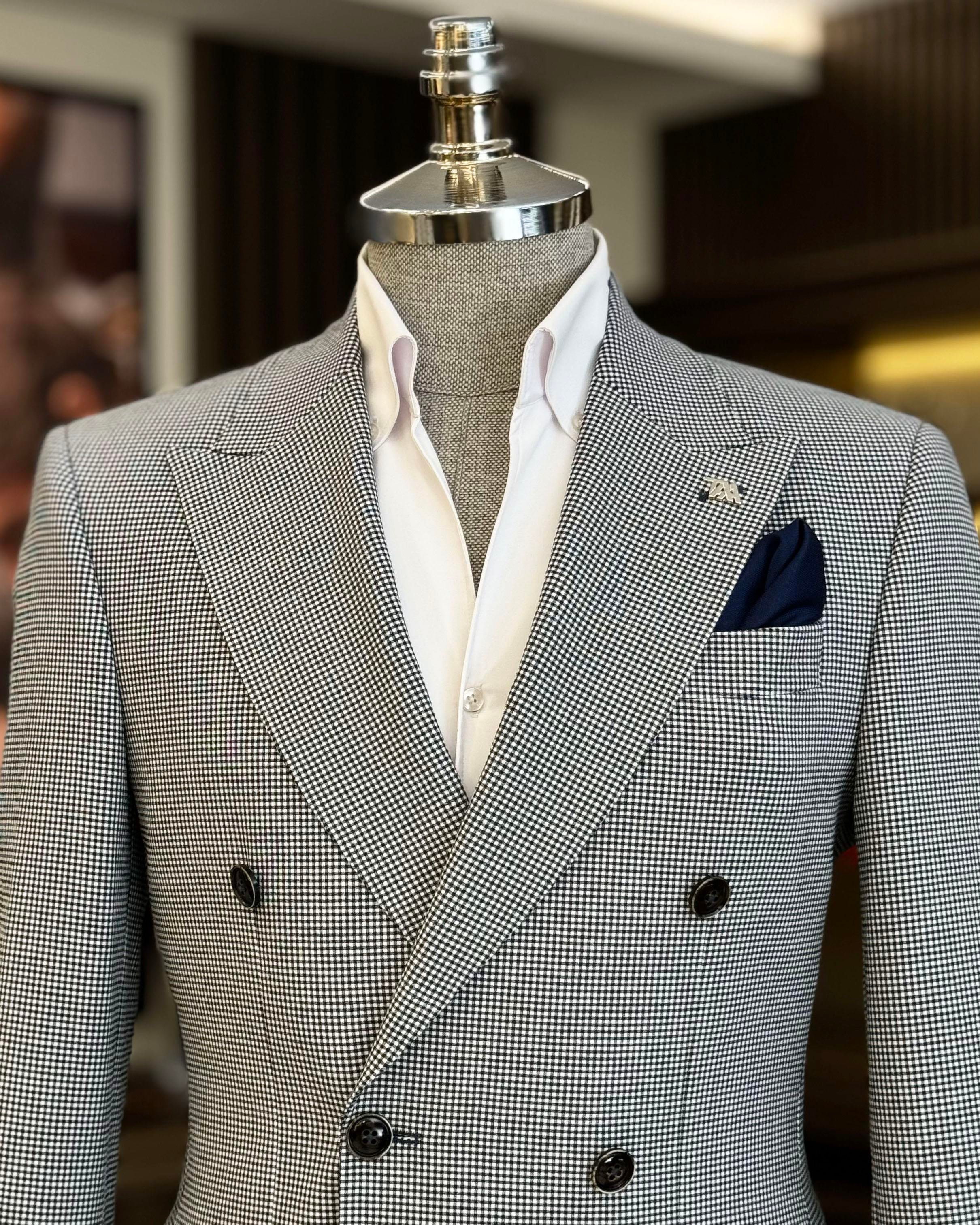 İtalyan stil slim fit kruvaze erkek ceket siyah T12227