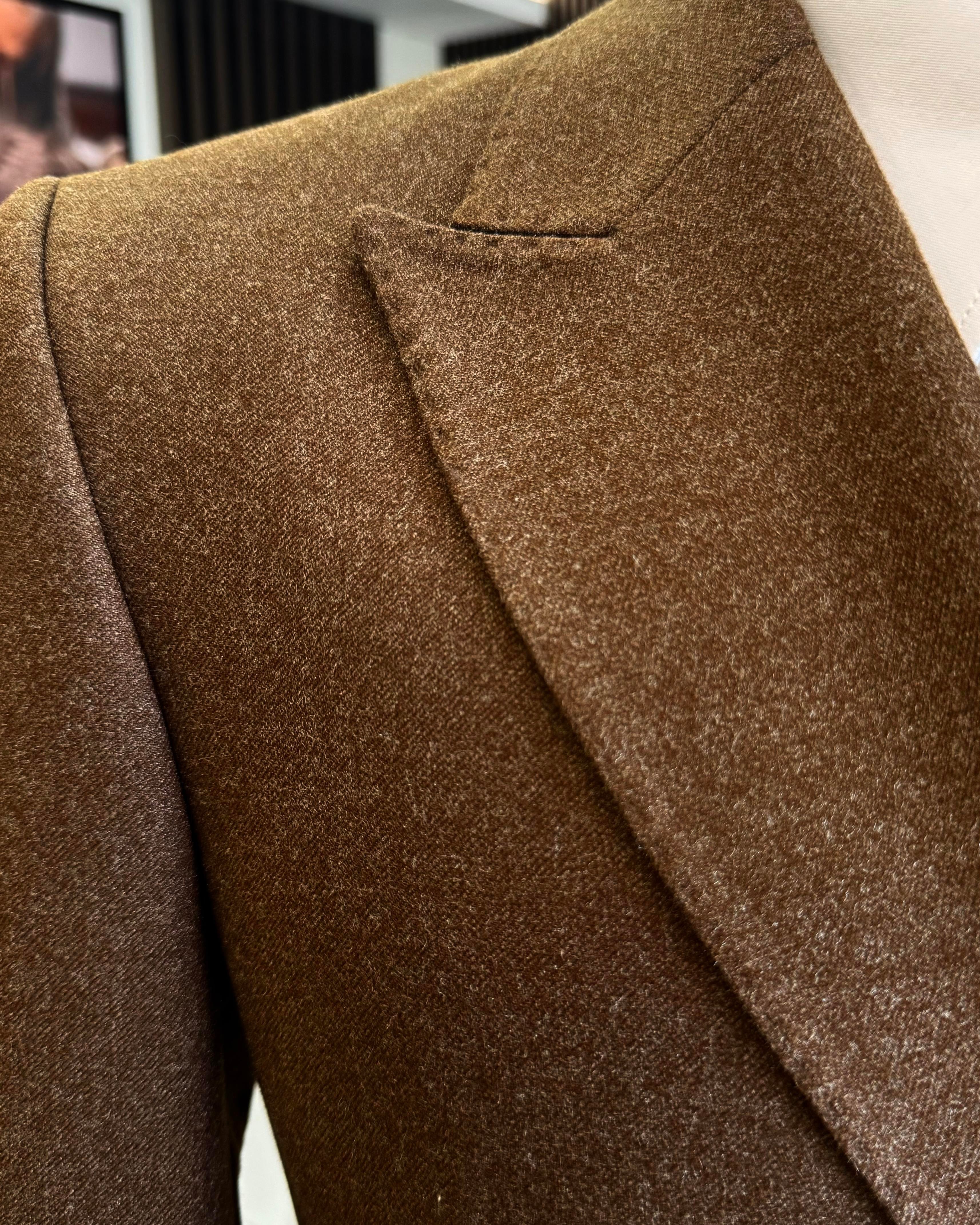 İtalyan stil slim fit kruvaze erkek ceket kahverengi T10742