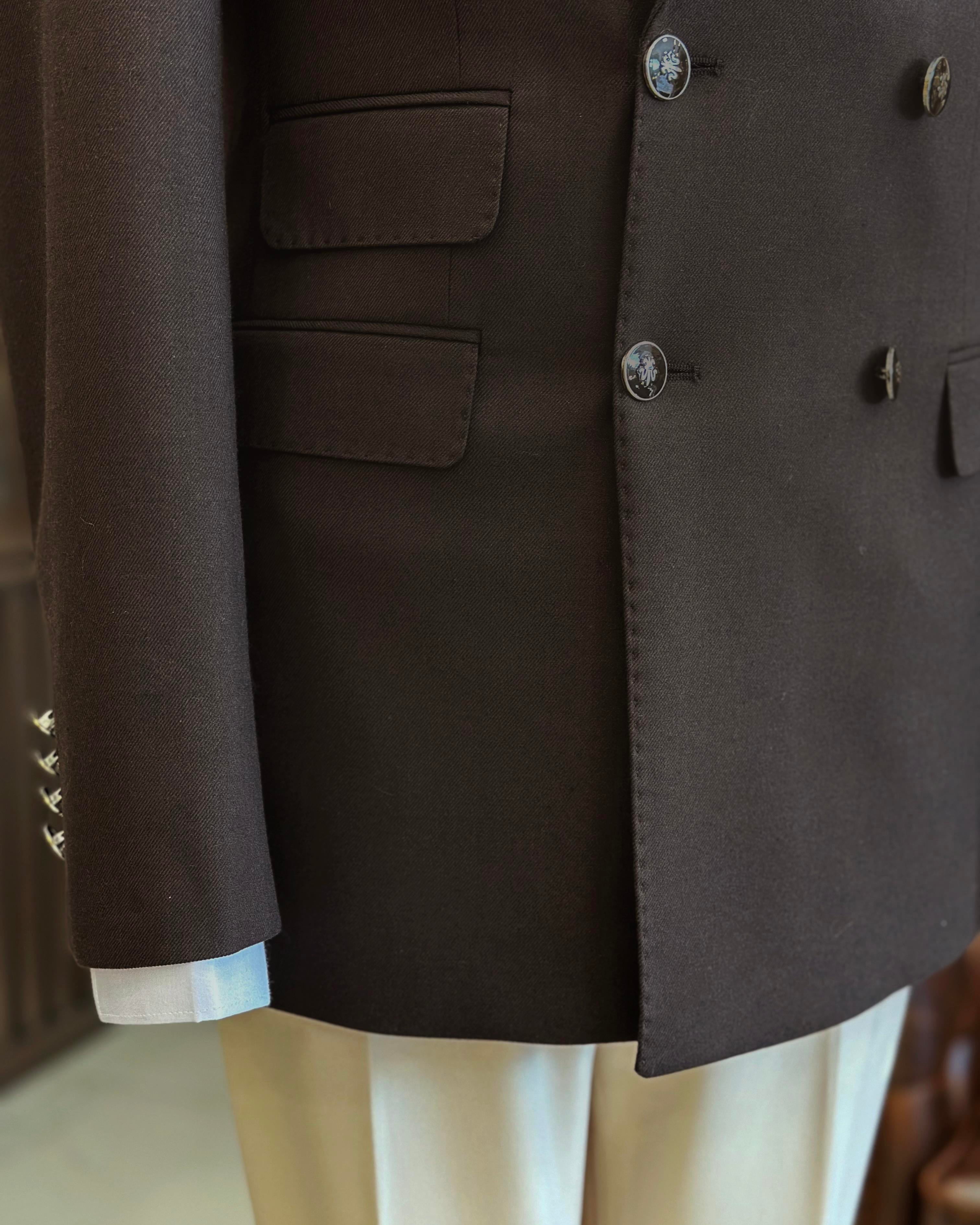 Italian style slim fit double-breasted men's jacket brown T10763