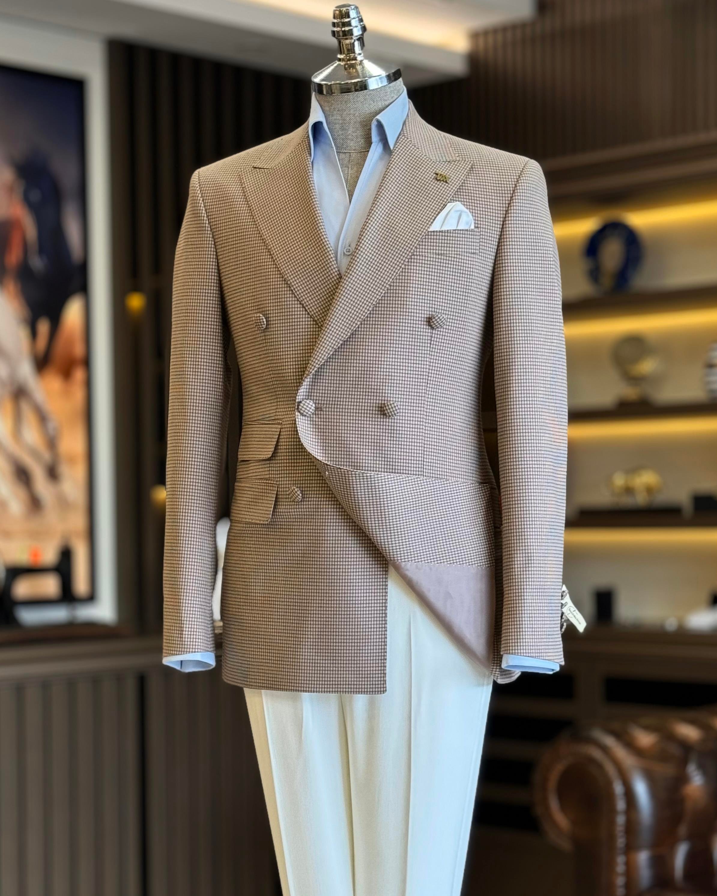 İtalyan stil slim fit kruvaze erkek ceket  kahverengi T12628