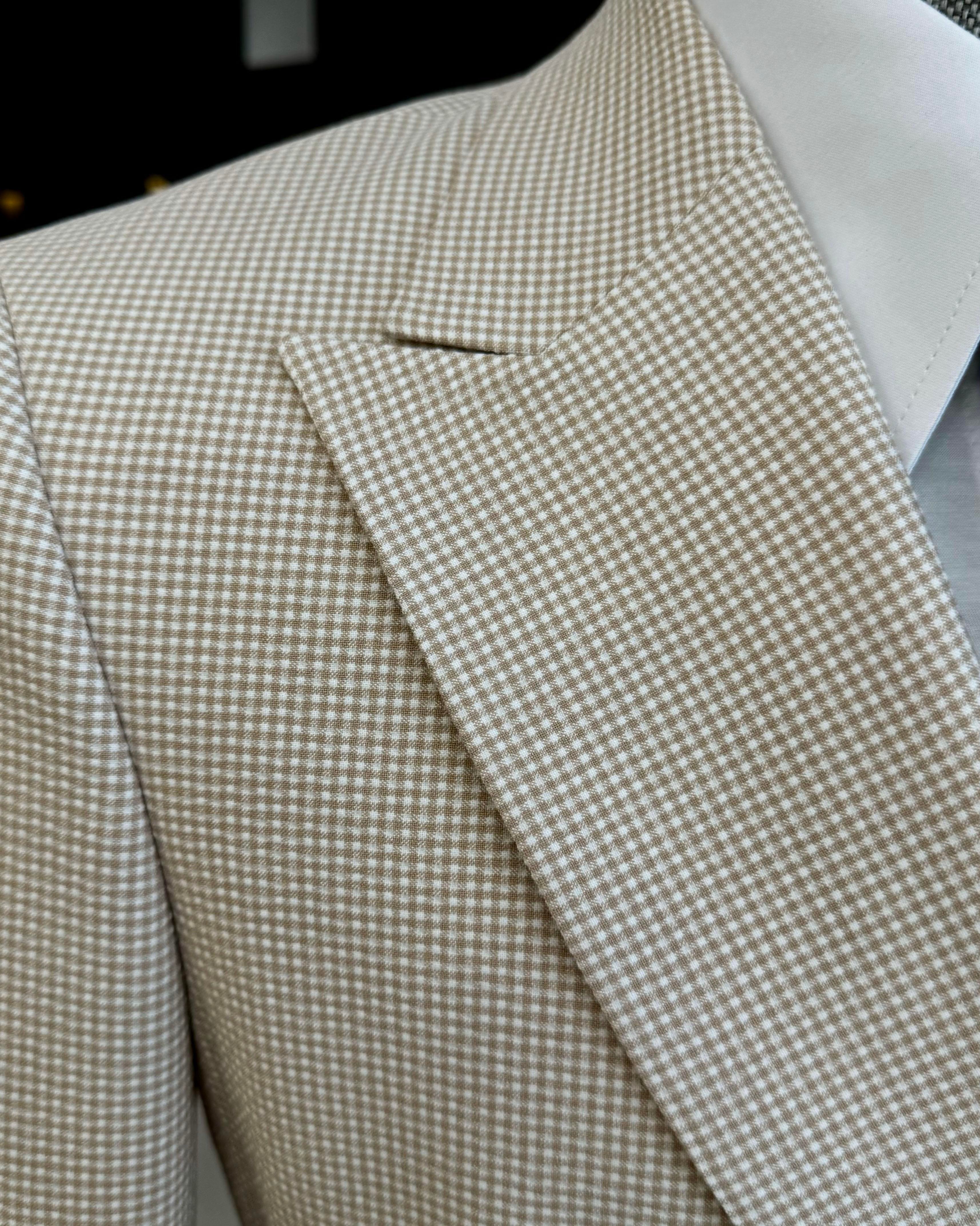 İtalyan stil slim fit kruvaze erkek ceket bej T12228