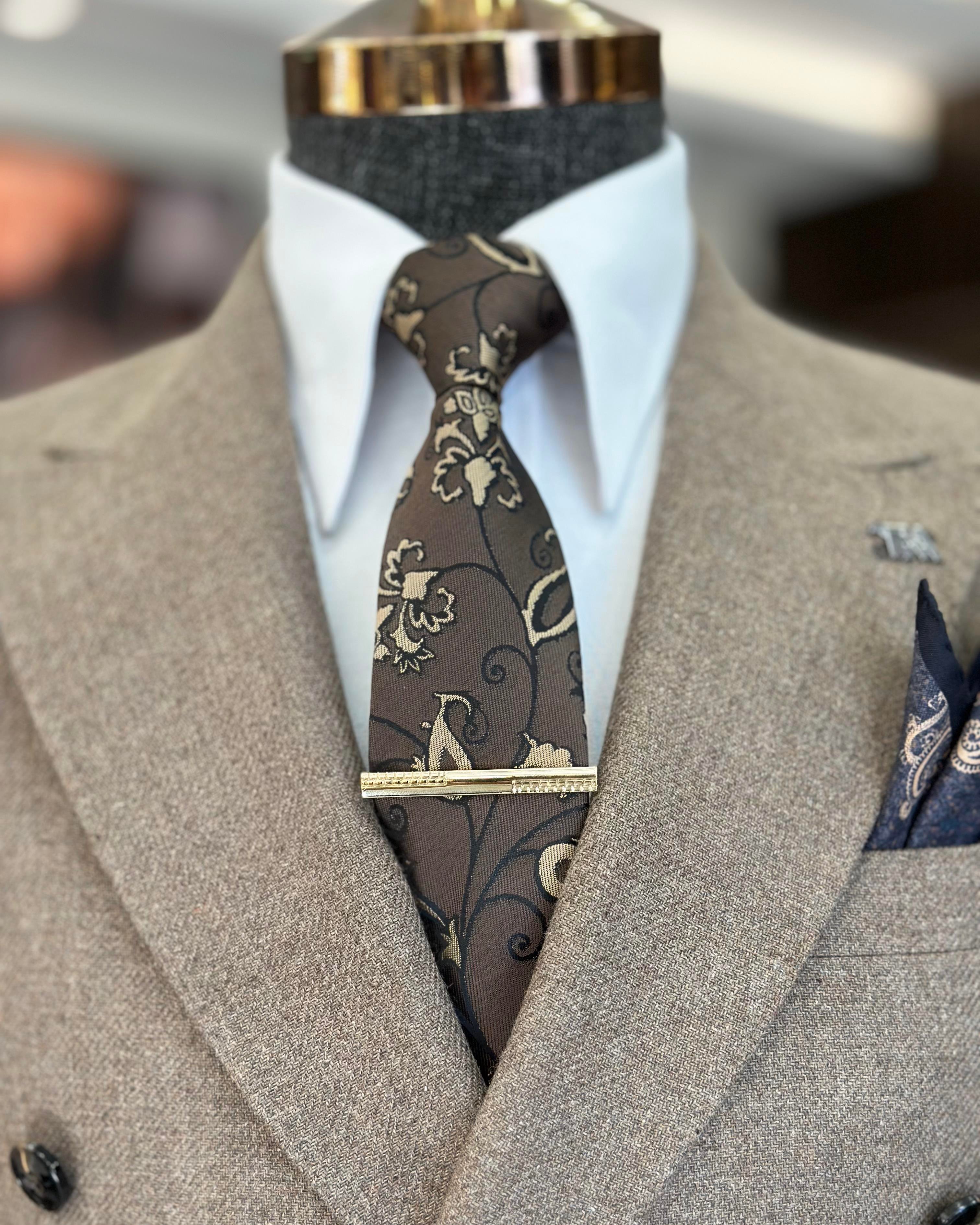 İtalyan stil slim fit kruvaze erkek ceket bej T10977