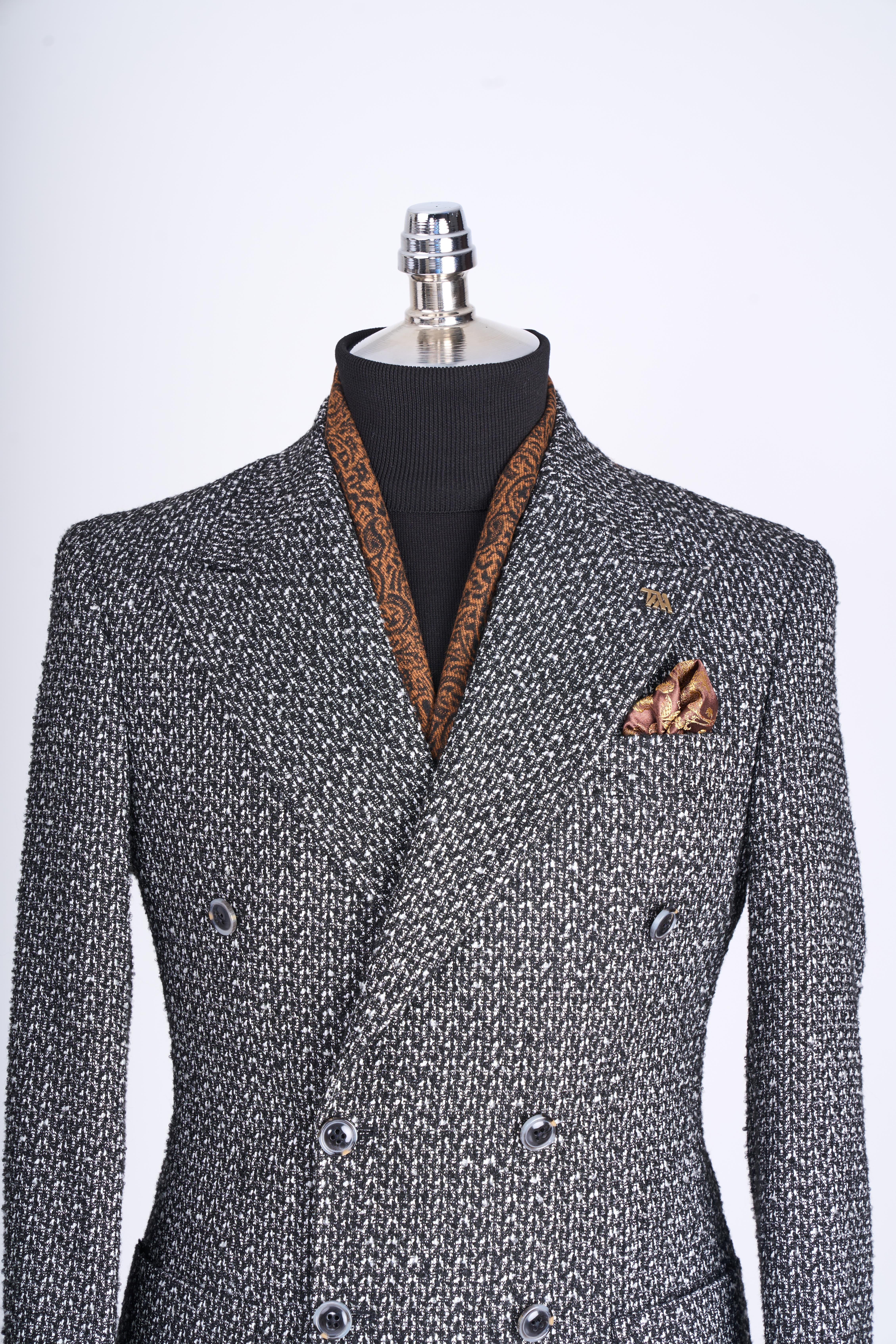 İtalyan stil slim fit kruvaze erkek tek ceket siyah T13431