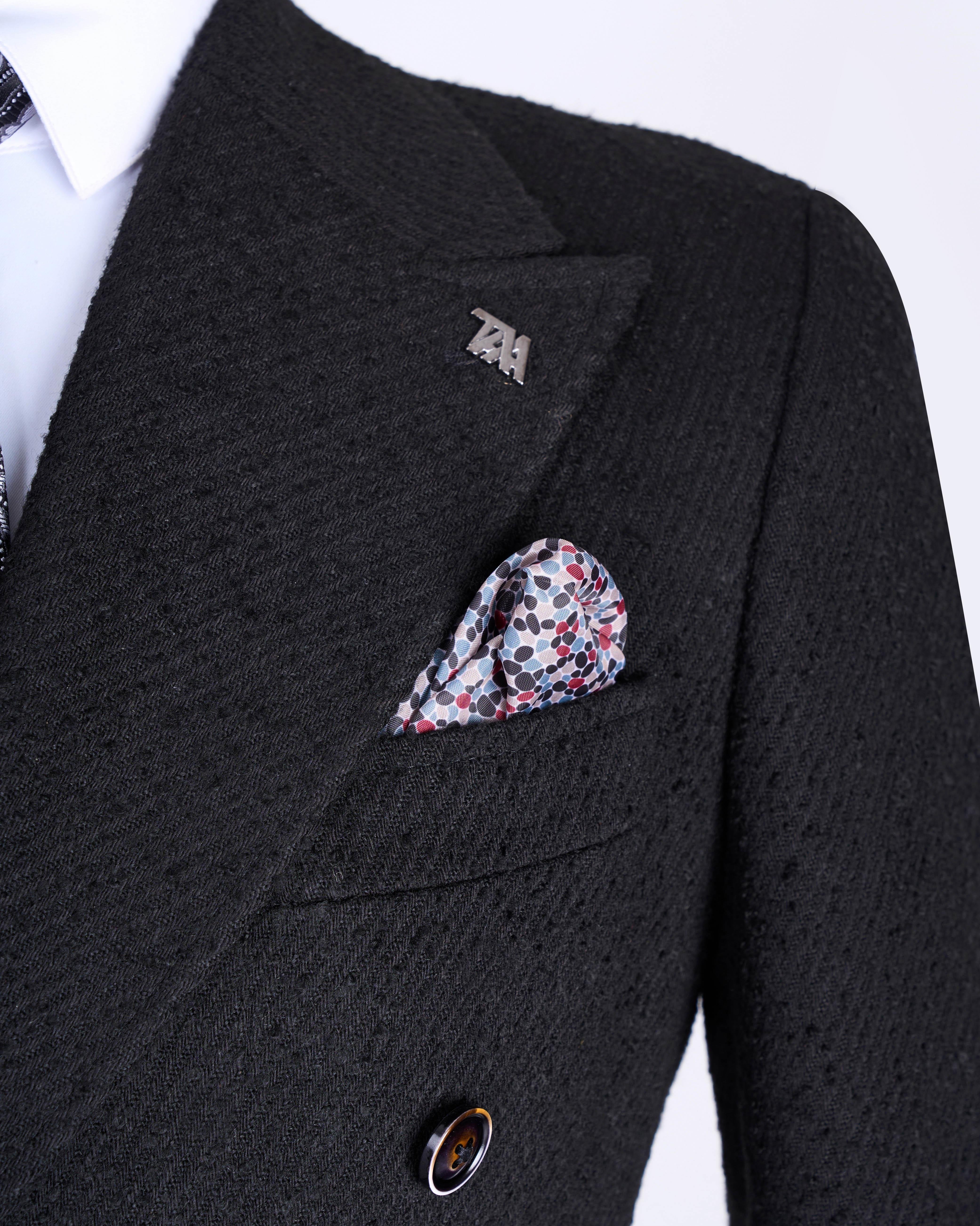 İtalyan stil slim fit kruvaze erkek tek ceket siyah T13354