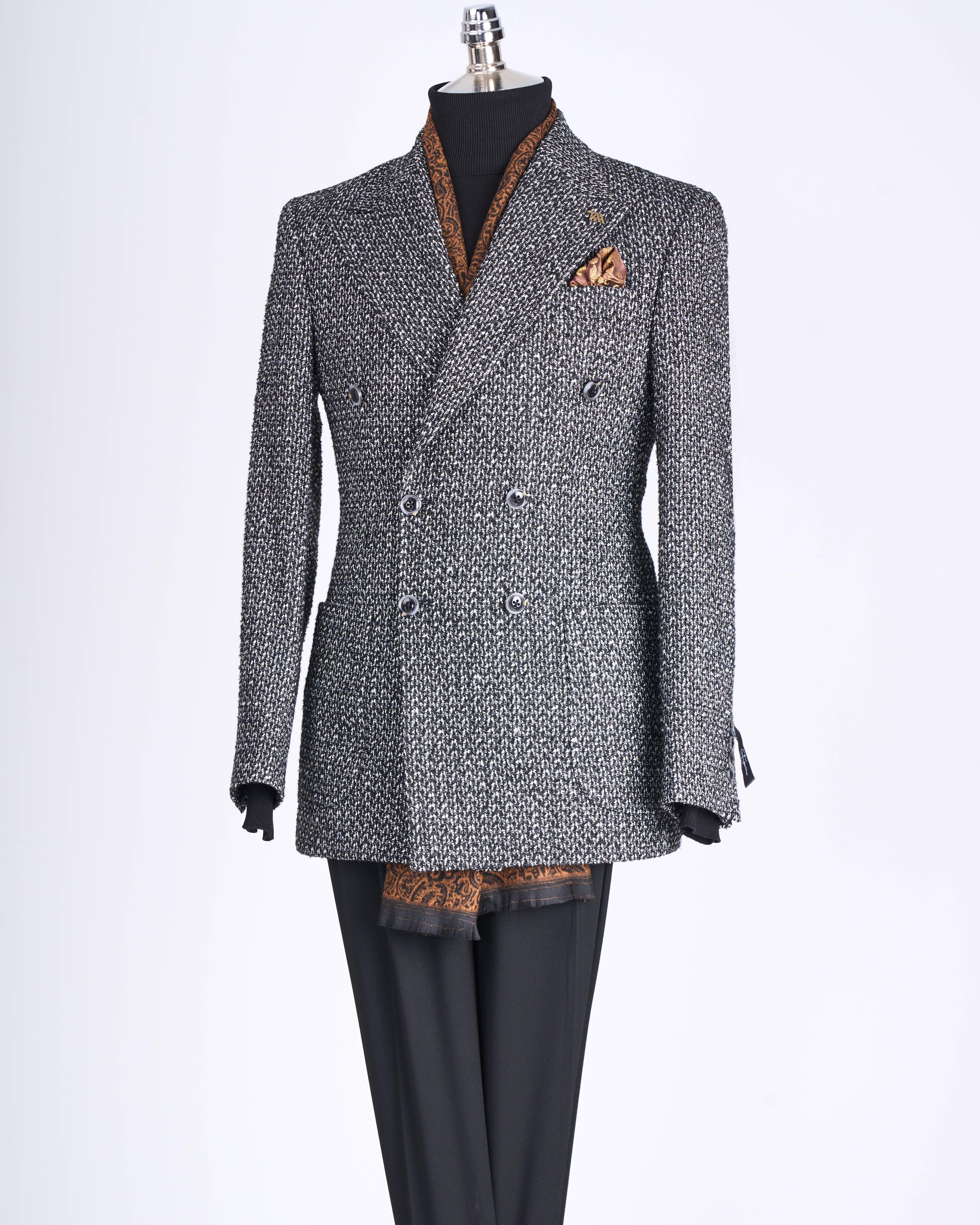 İtalyan stil slim fit kruvaze erkek tek ceket siyah T13431