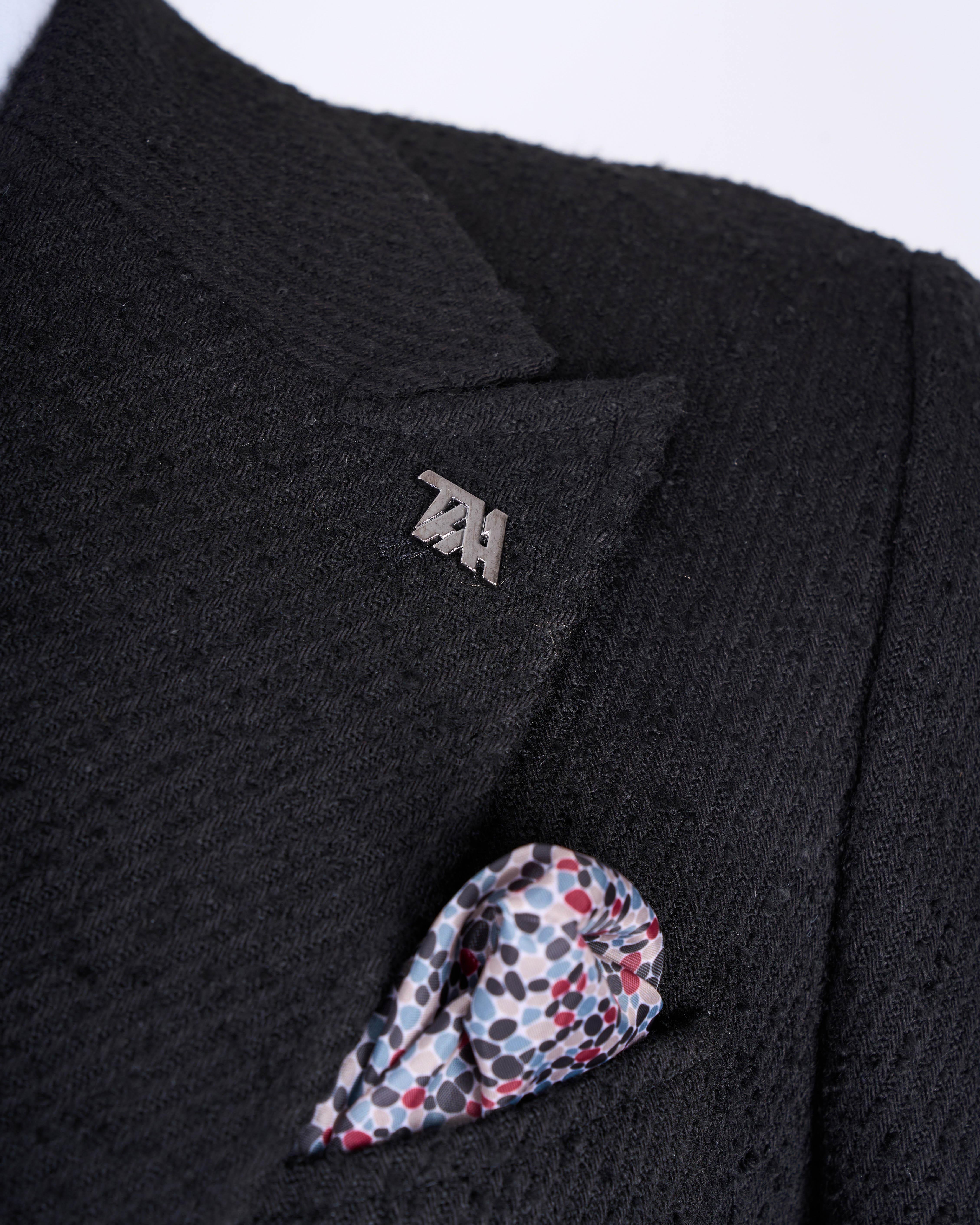 İtalyan stil slim fit kruvaze erkek tek ceket siyah T13354