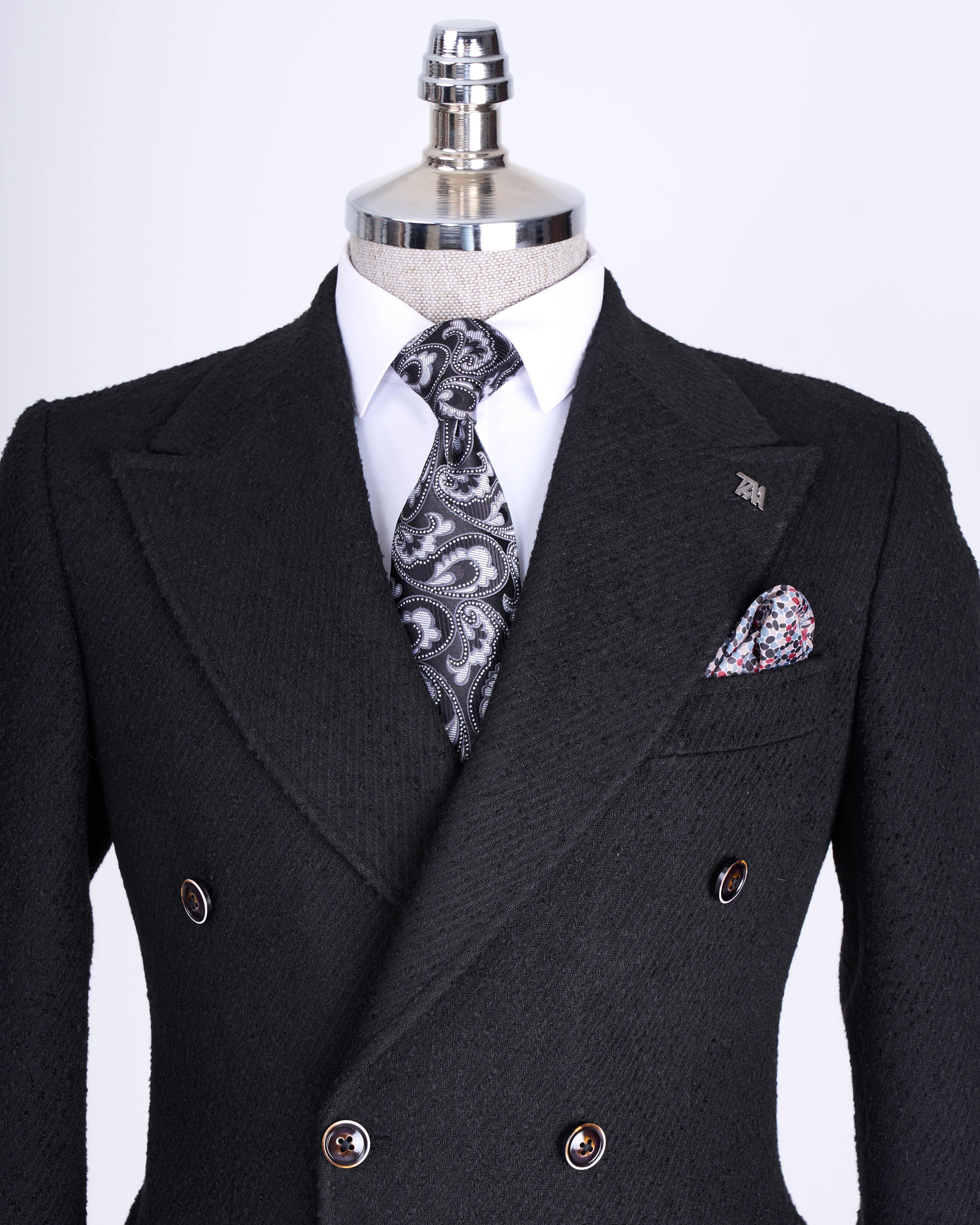 İtalyan stil slim fit kruvaze erkek tek ceket siyah T13354