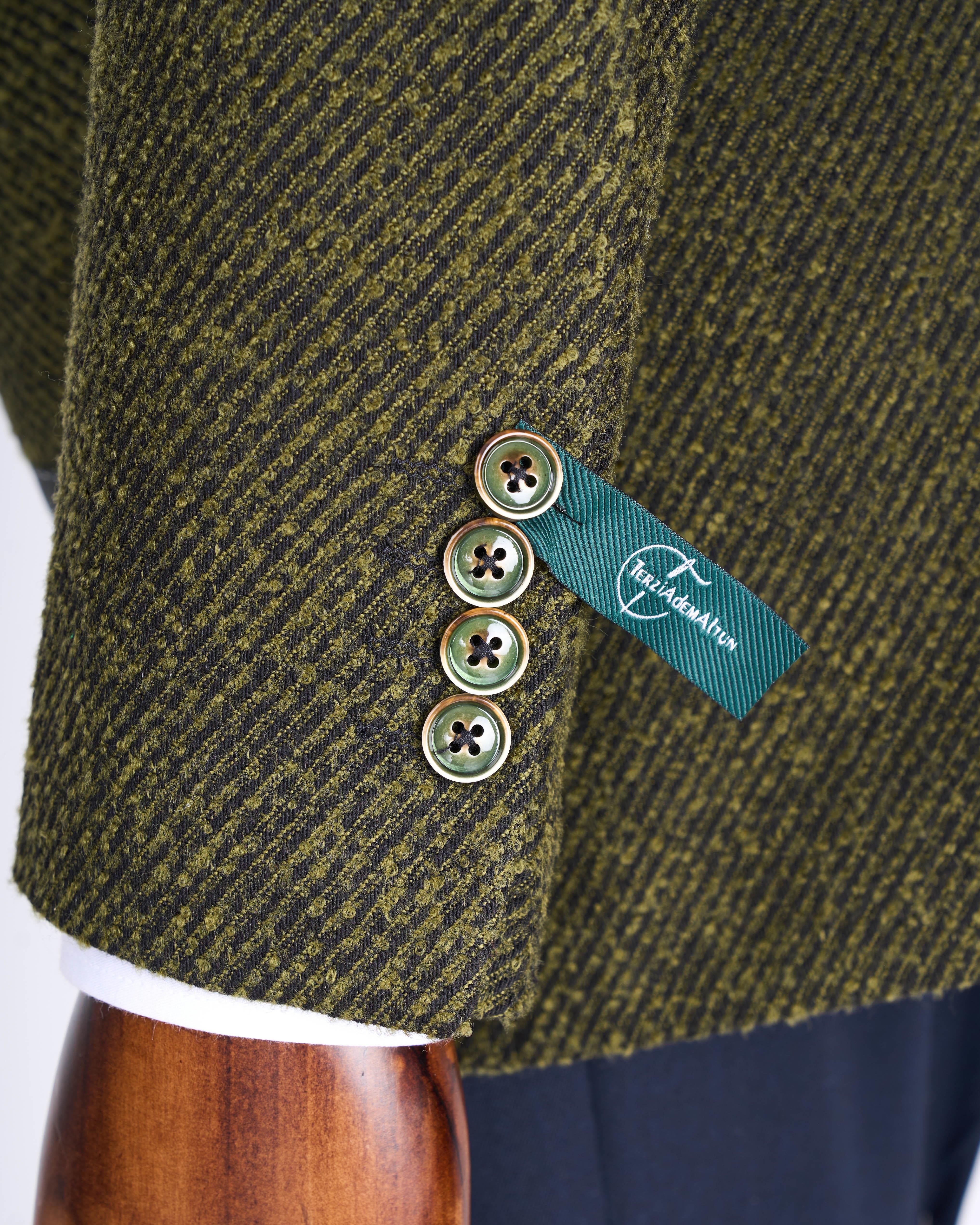 İtalyan stil slim fit kruvaze erkek tek ceket yeşil T13355