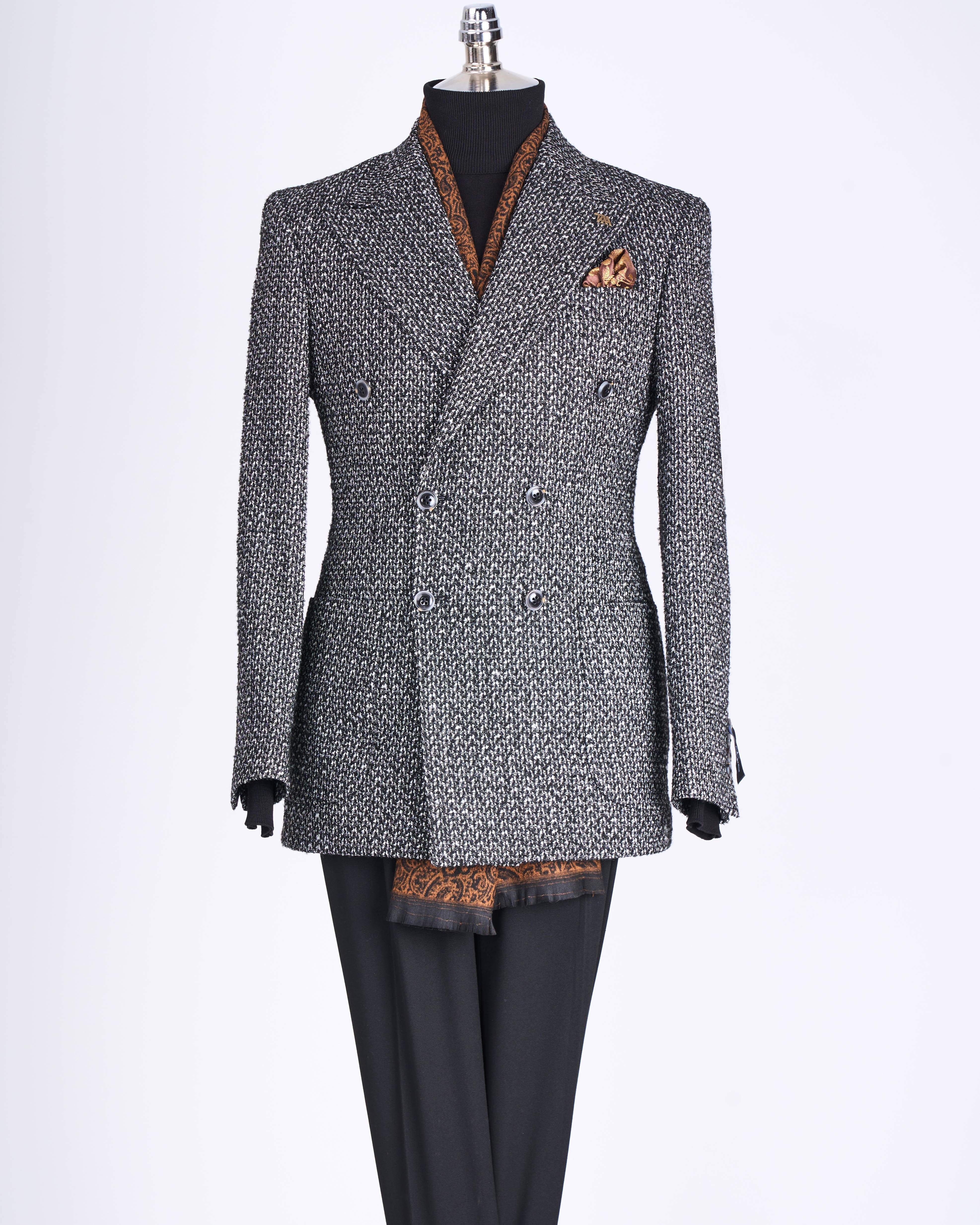 İtalyan stil slim fit kruvaze erkek tek ceket siyah T13431