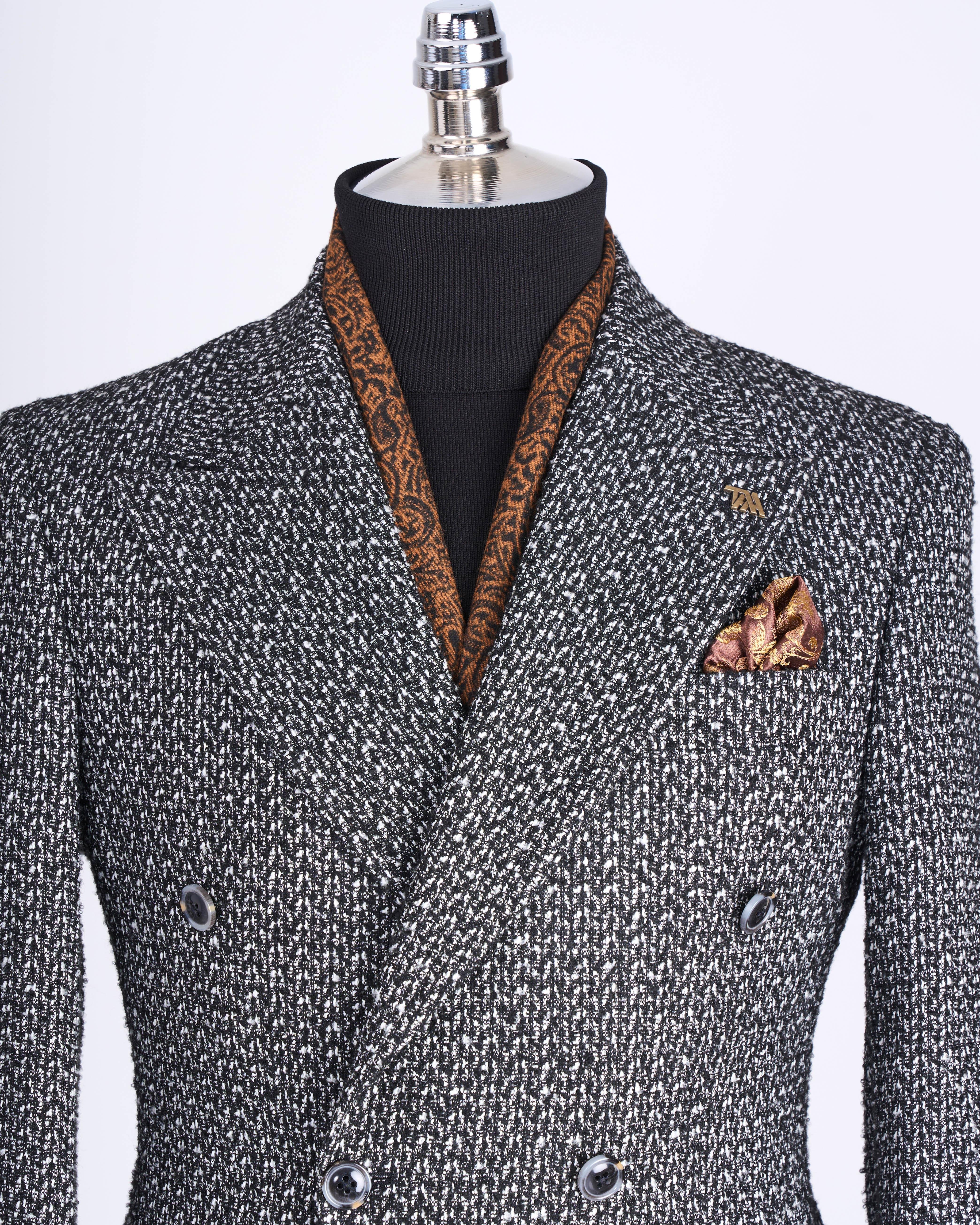 İtalyan stil slim fit kruvaze erkek tek ceket siyah T13431