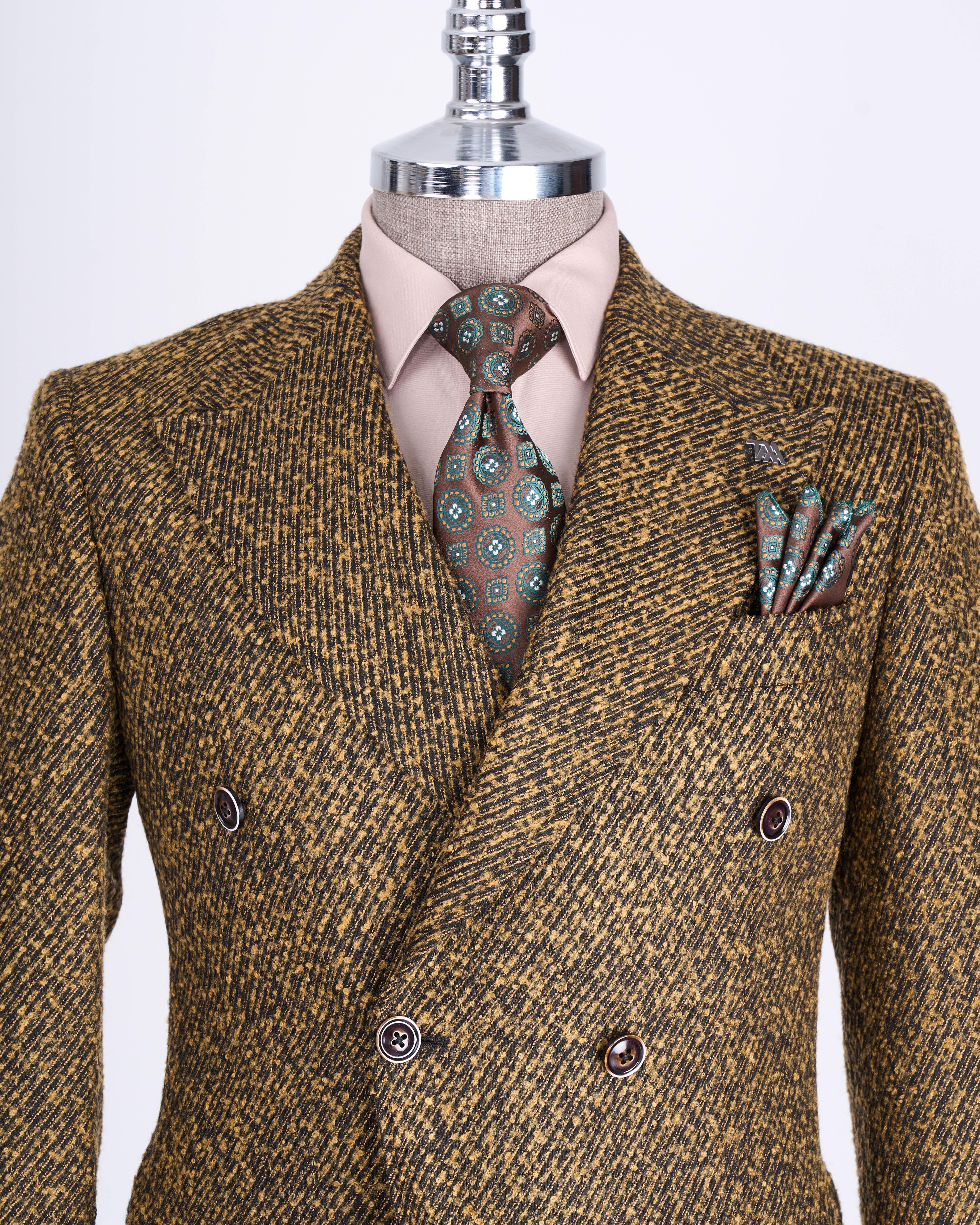 İtalyan stil slim fit kruvaze erkek tek ceket camel T13356