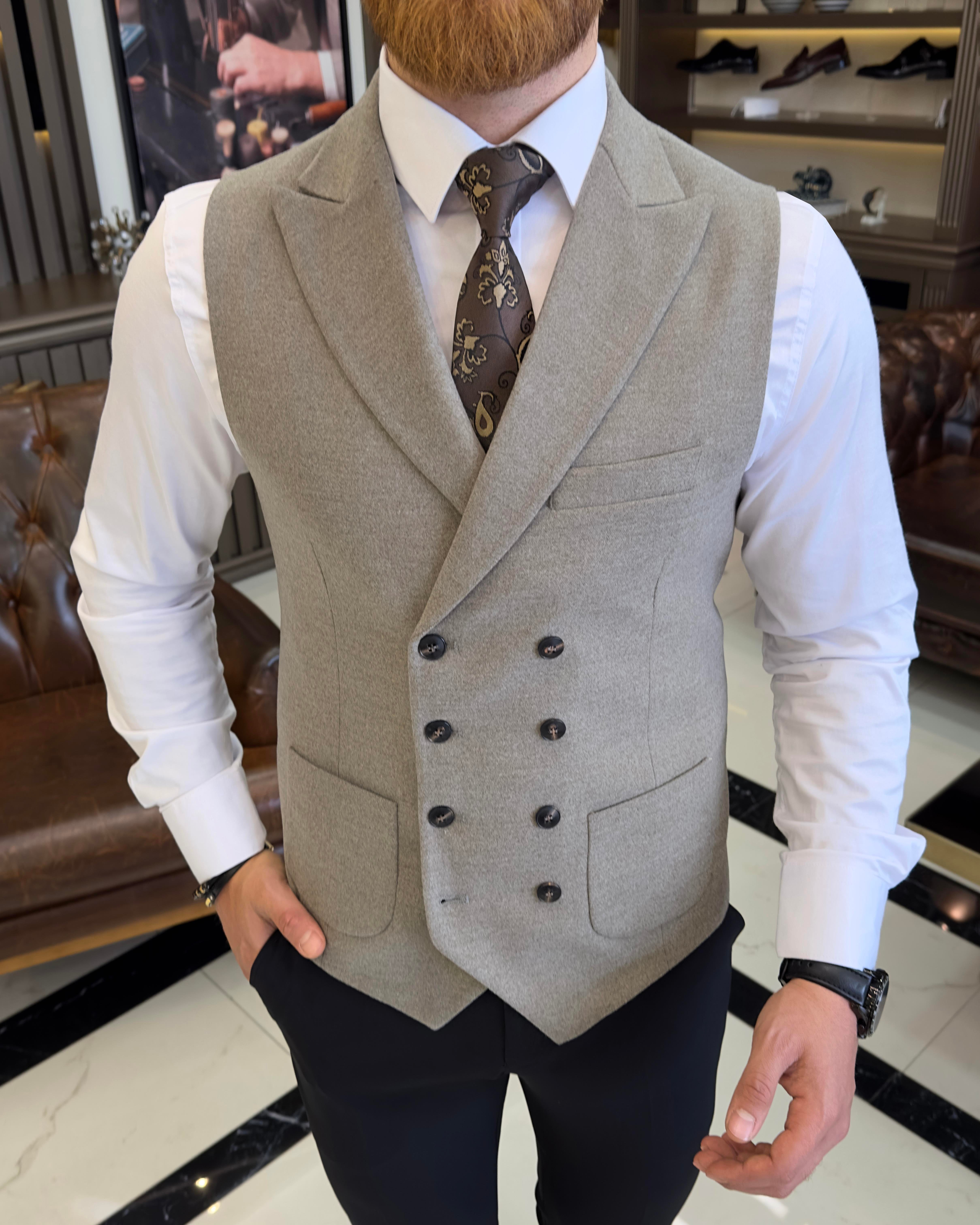Italian style slim fit double breasted cashmere vest mink T10635