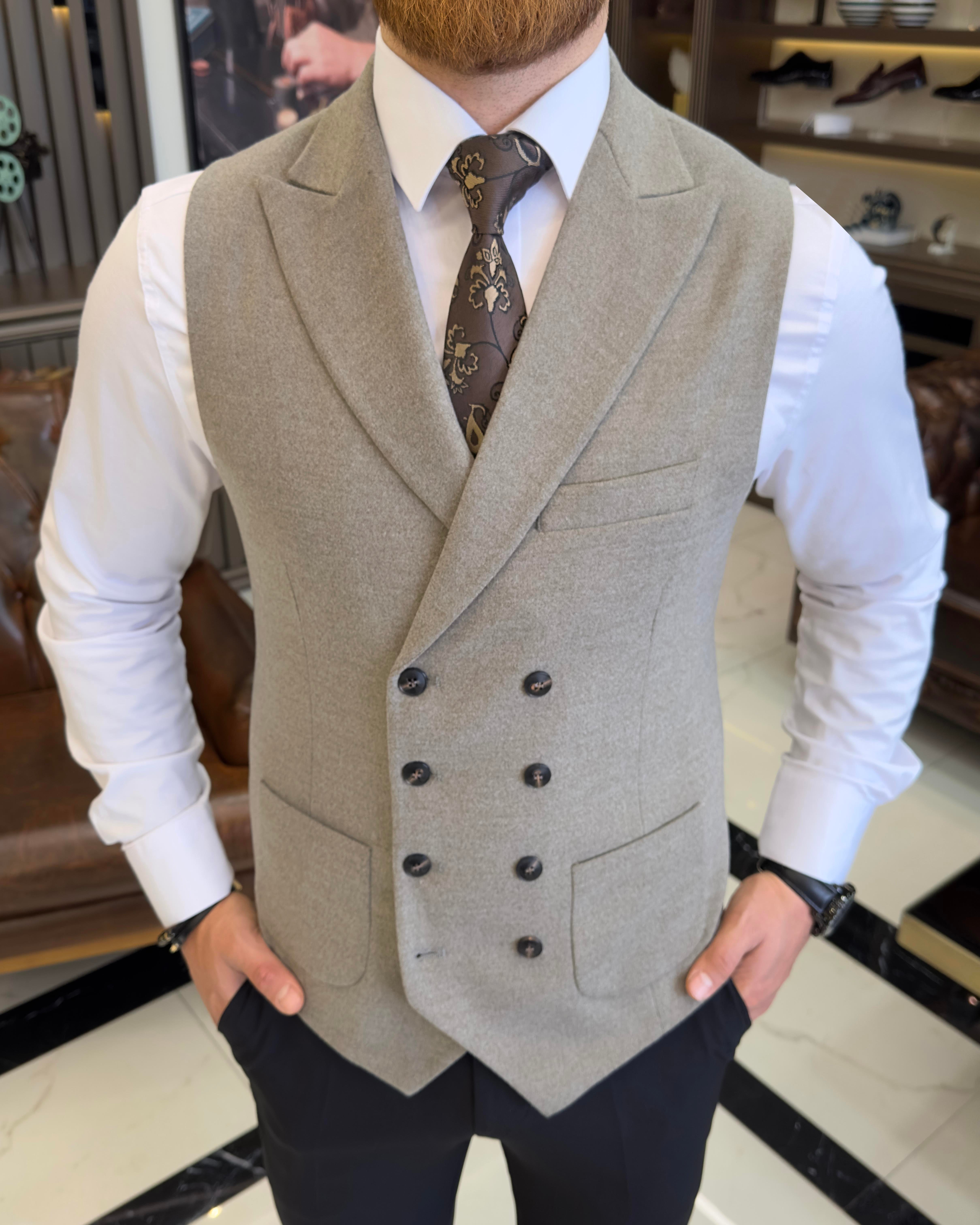 Italian style slim fit double breasted cashmere vest mink T10635