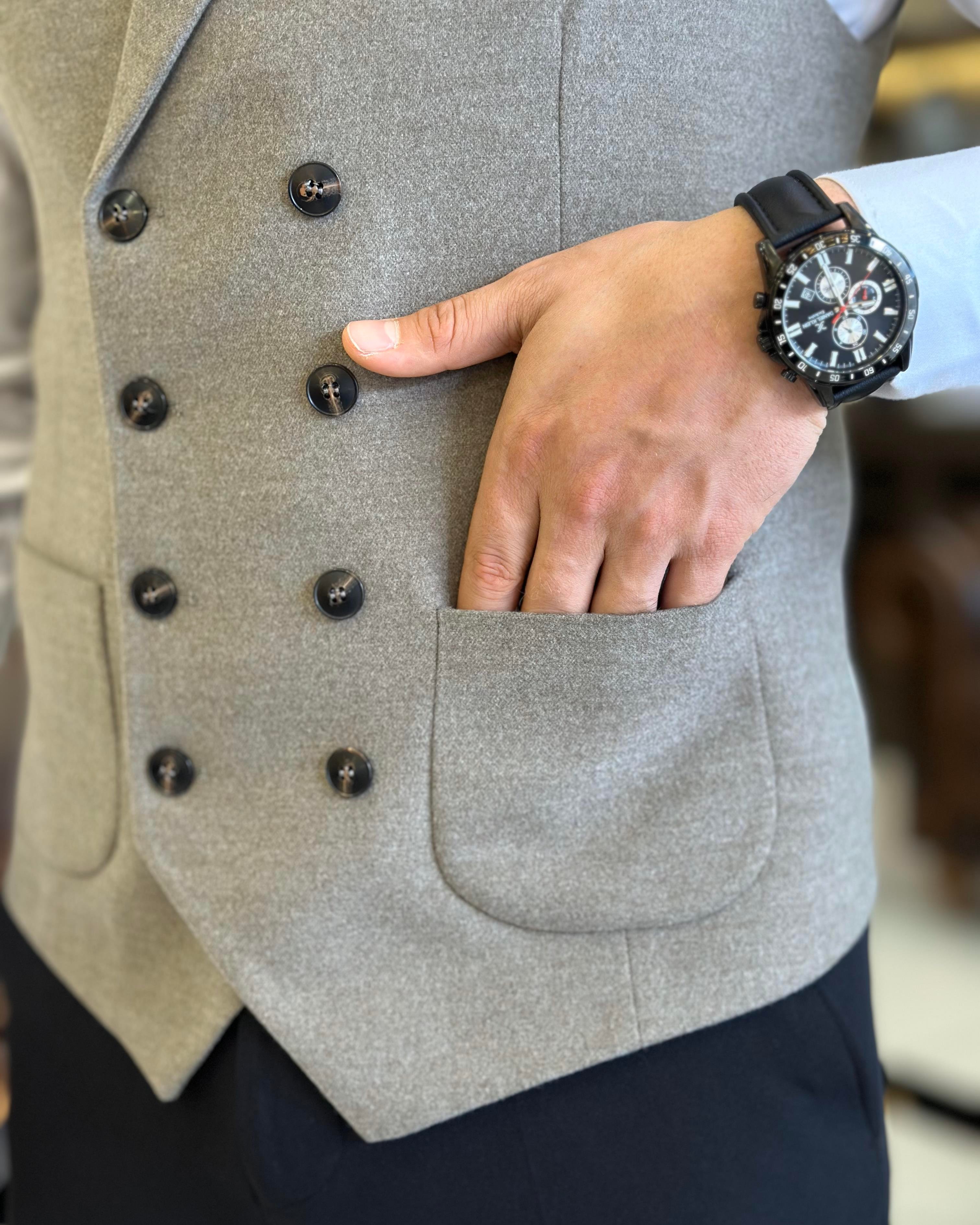 Italian style slim fit double breasted cashmere vest mink T10635