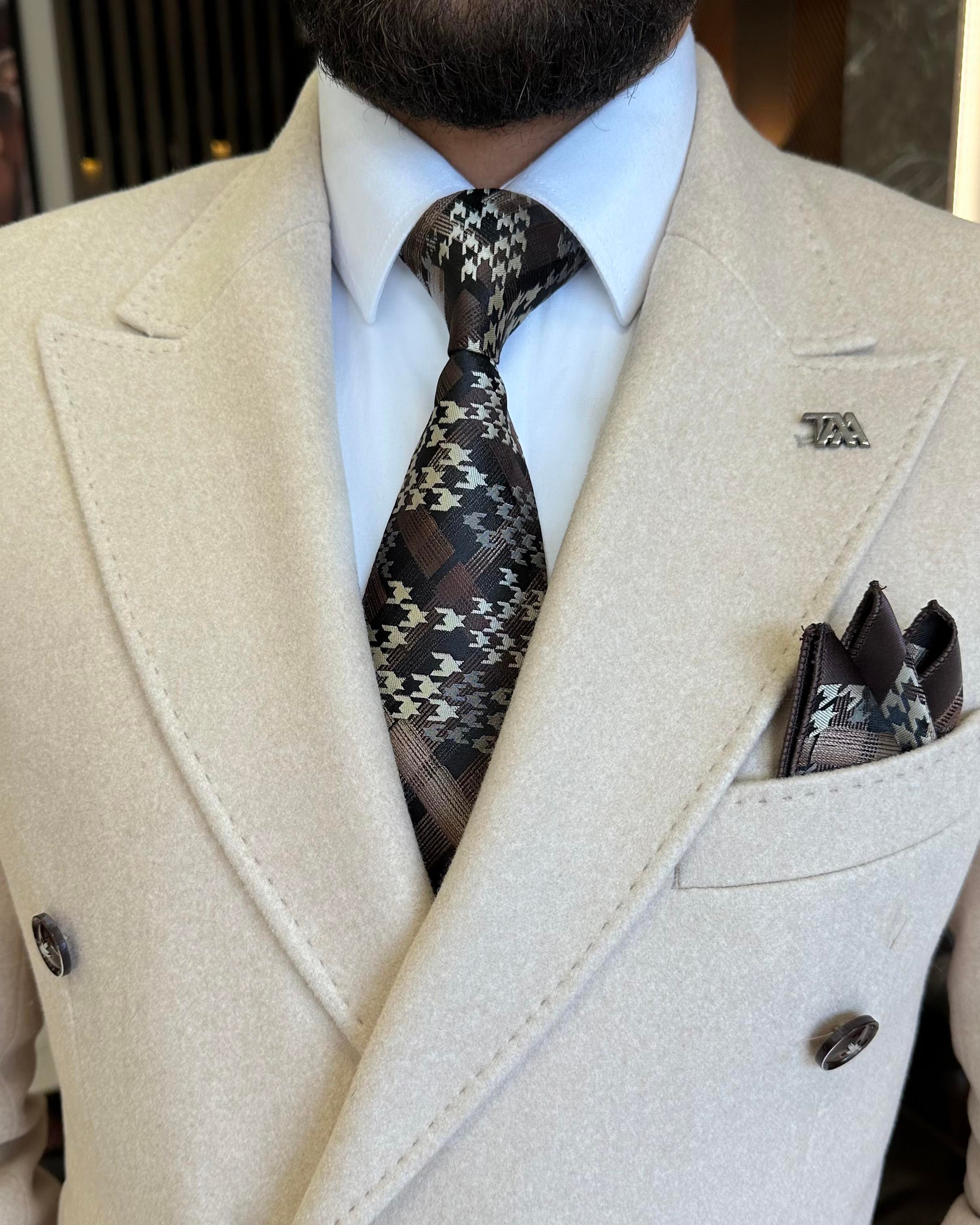 İtalyan stil slim fit kruvaze kaşe erkek ceket bej T10297