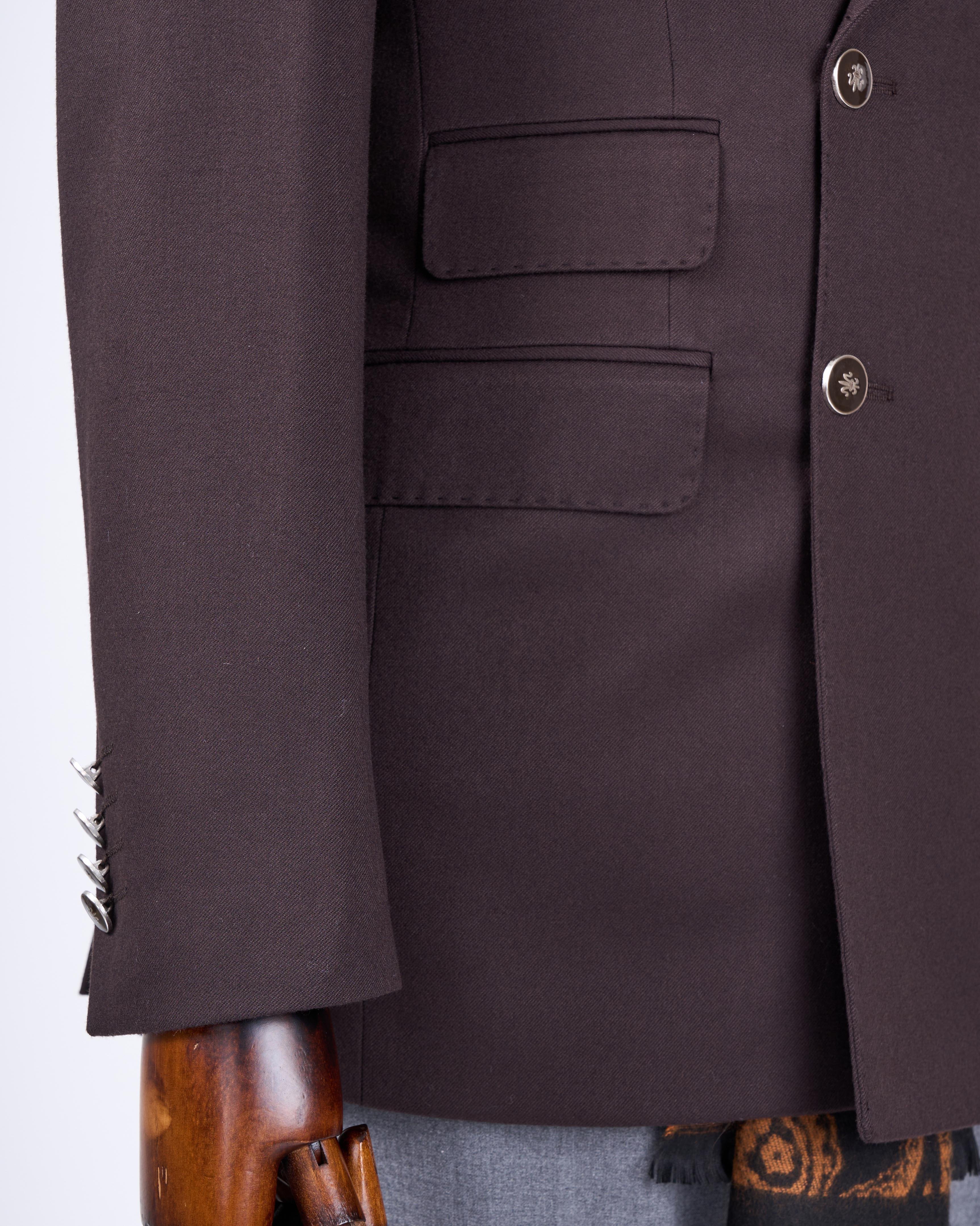 İtalyan stil slim fit kruvaze sivri yaka erkek ceket kahverengi T13294