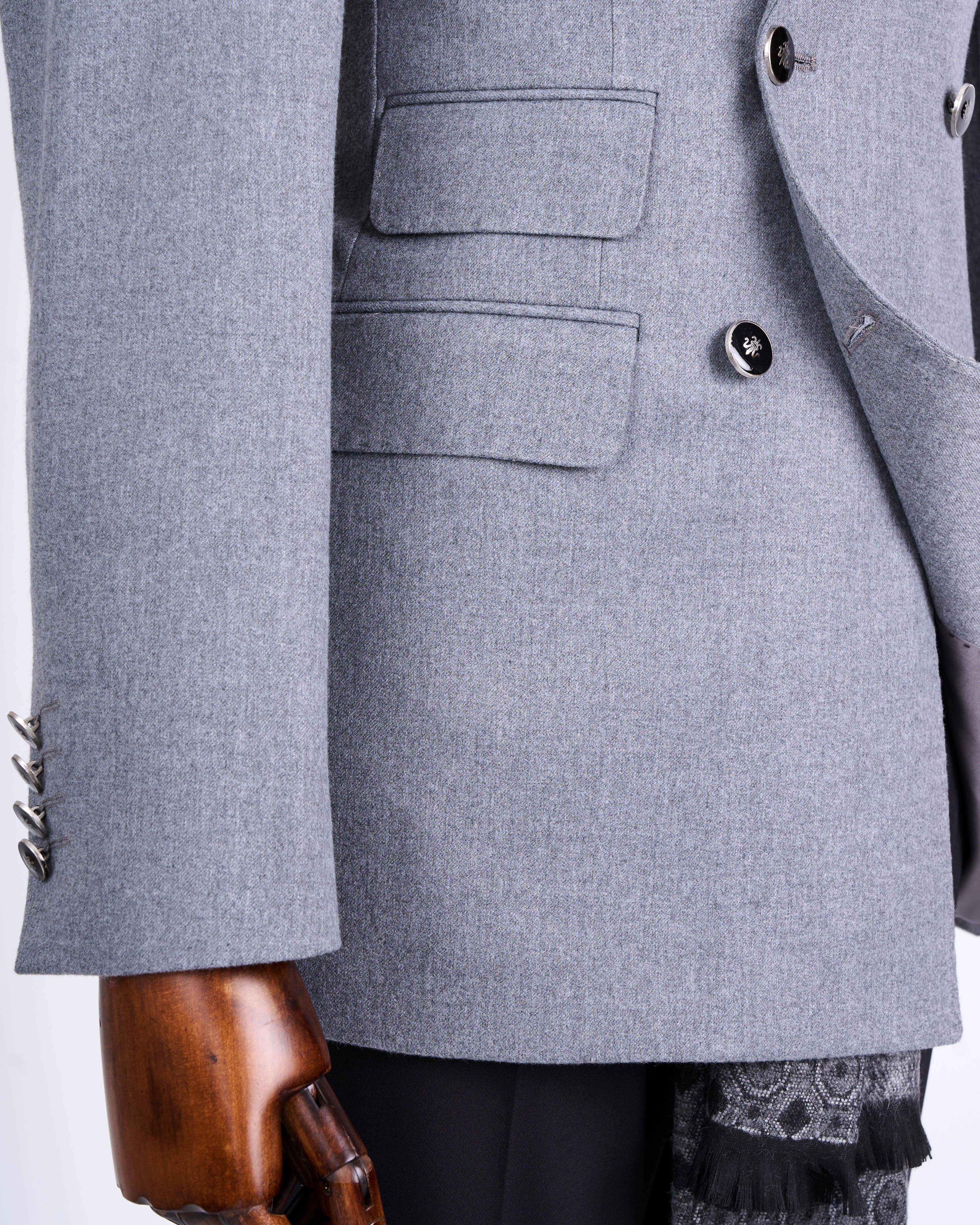 İtalyan stil slim fit kruvaze sivri yaka erkek ceket gri T13296