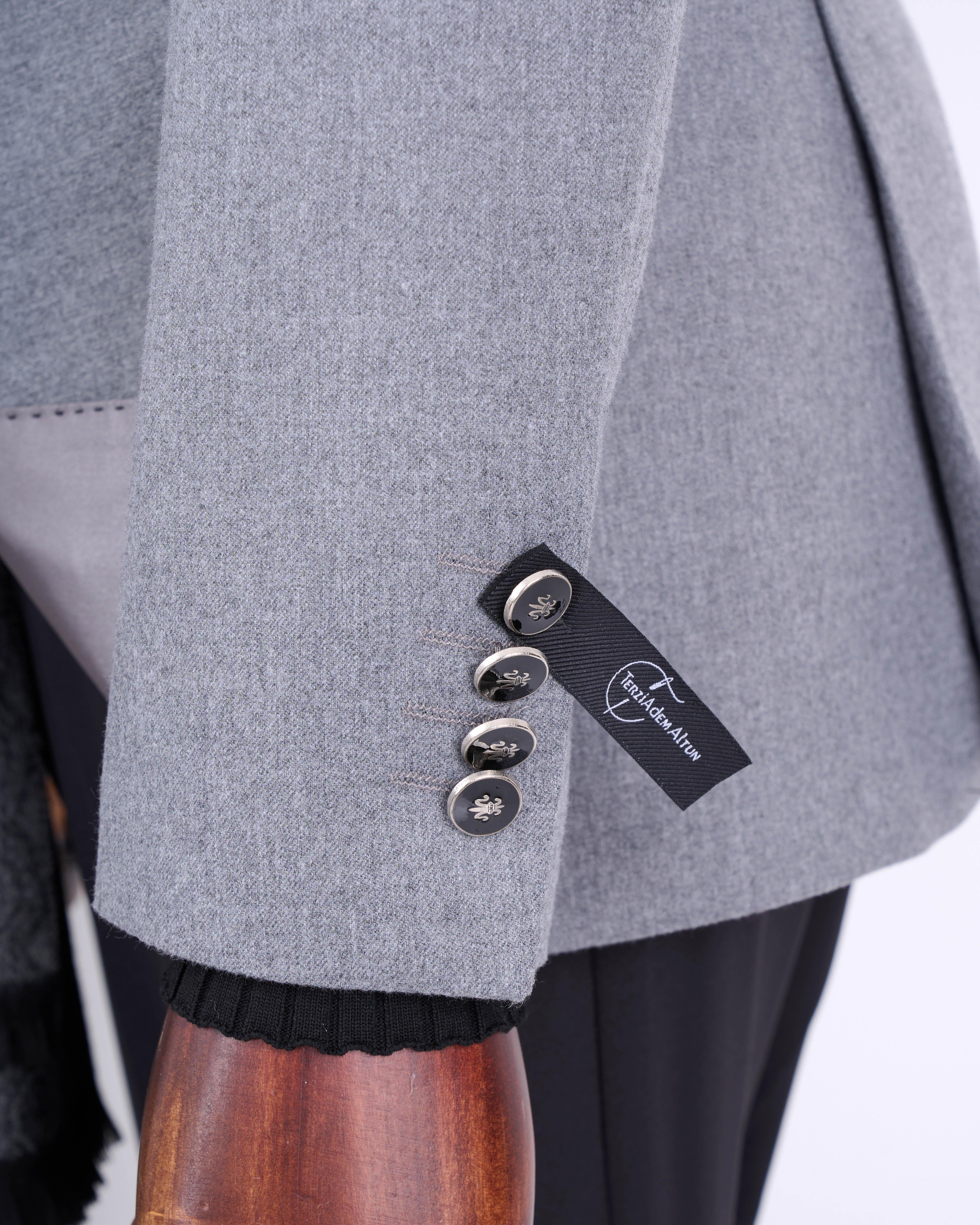 İtalyan stil slim fit kruvaze sivri yaka erkek ceket gri T13296