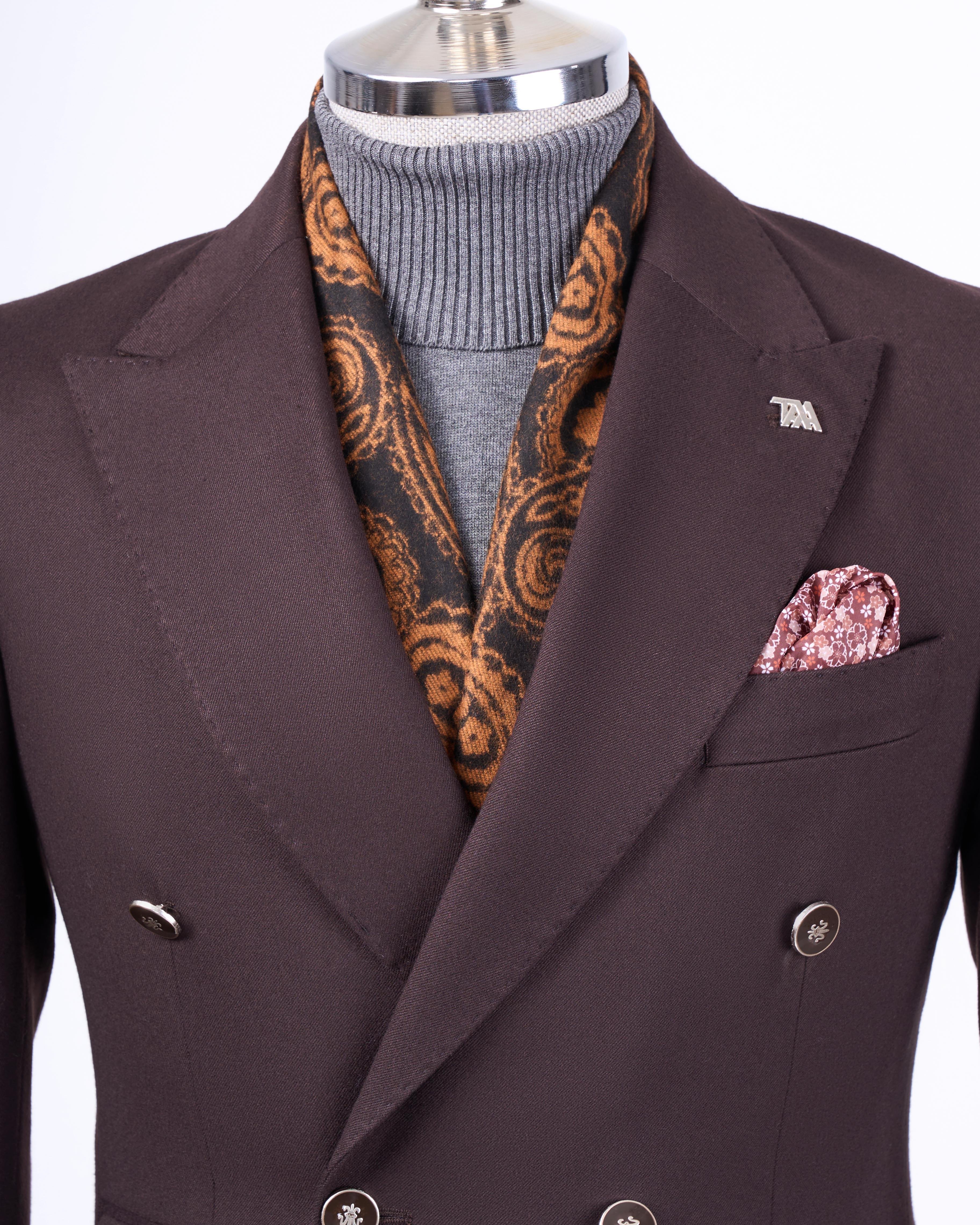 İtalyan stil slim fit kruvaze sivri yaka erkek ceket kahverengi T13294