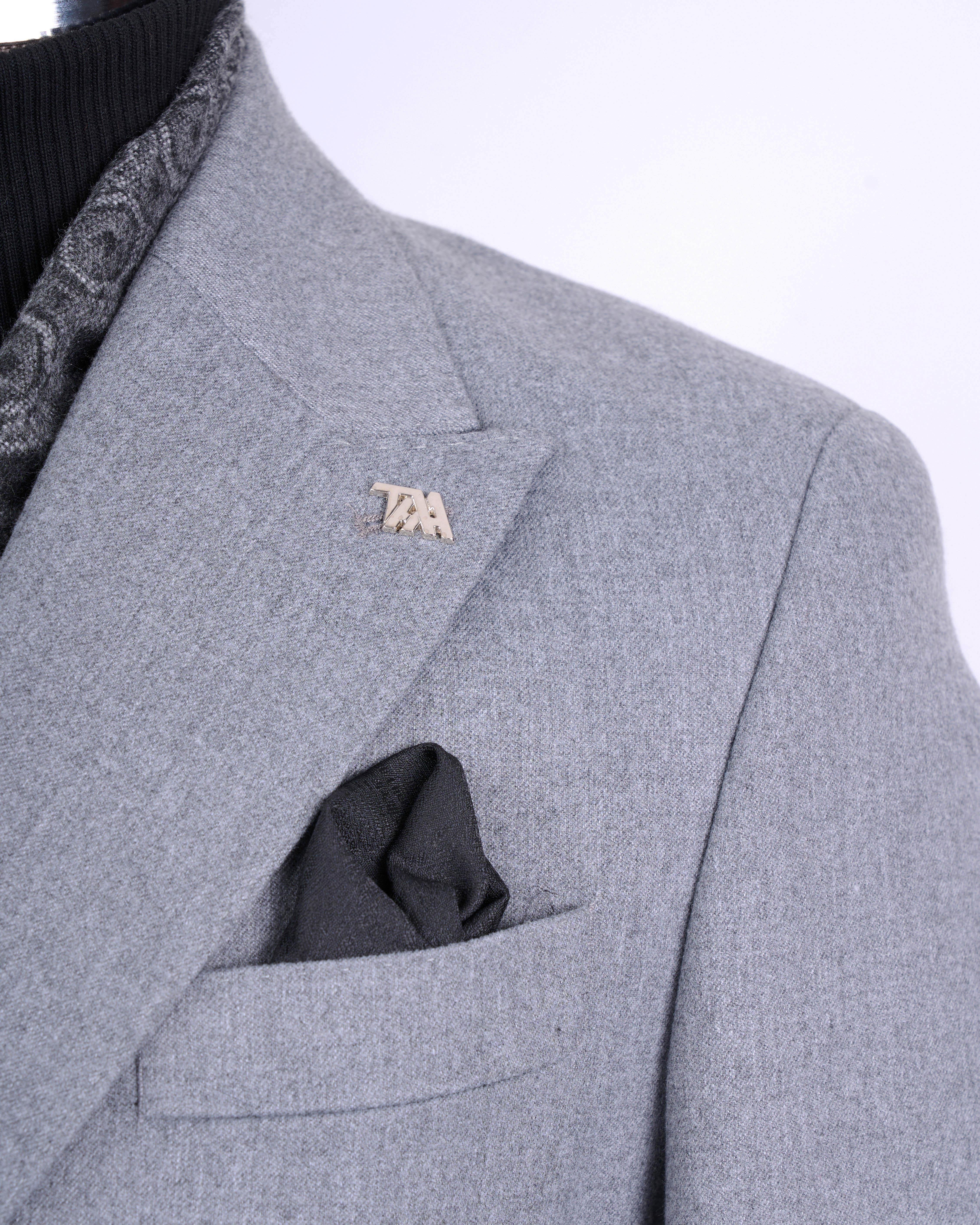 İtalyan stil slim fit kruvaze sivri yaka erkek ceket gri T13296