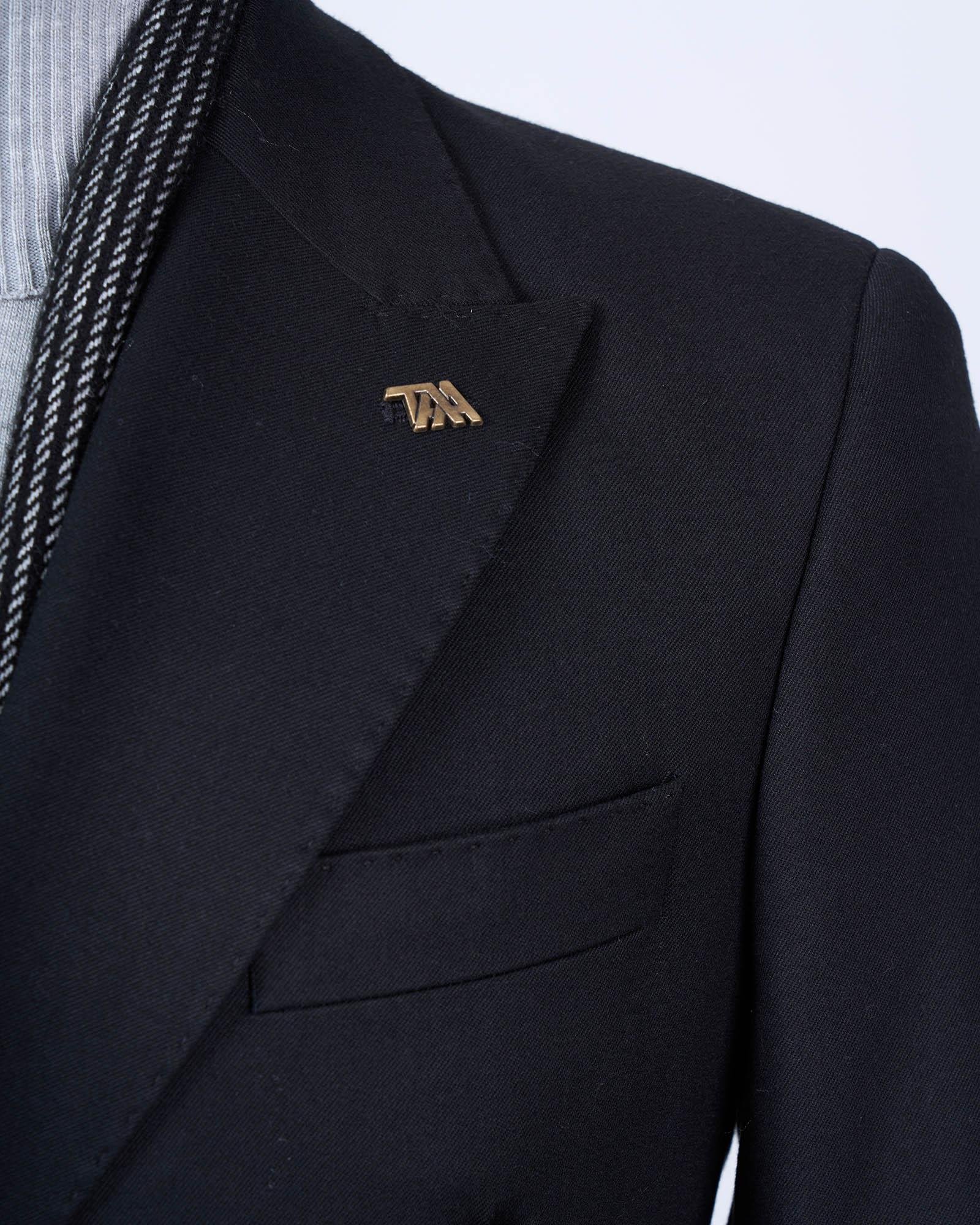 İtalyan stil slim fit kruvaze sivri yaka erkek ceket siyah T13290