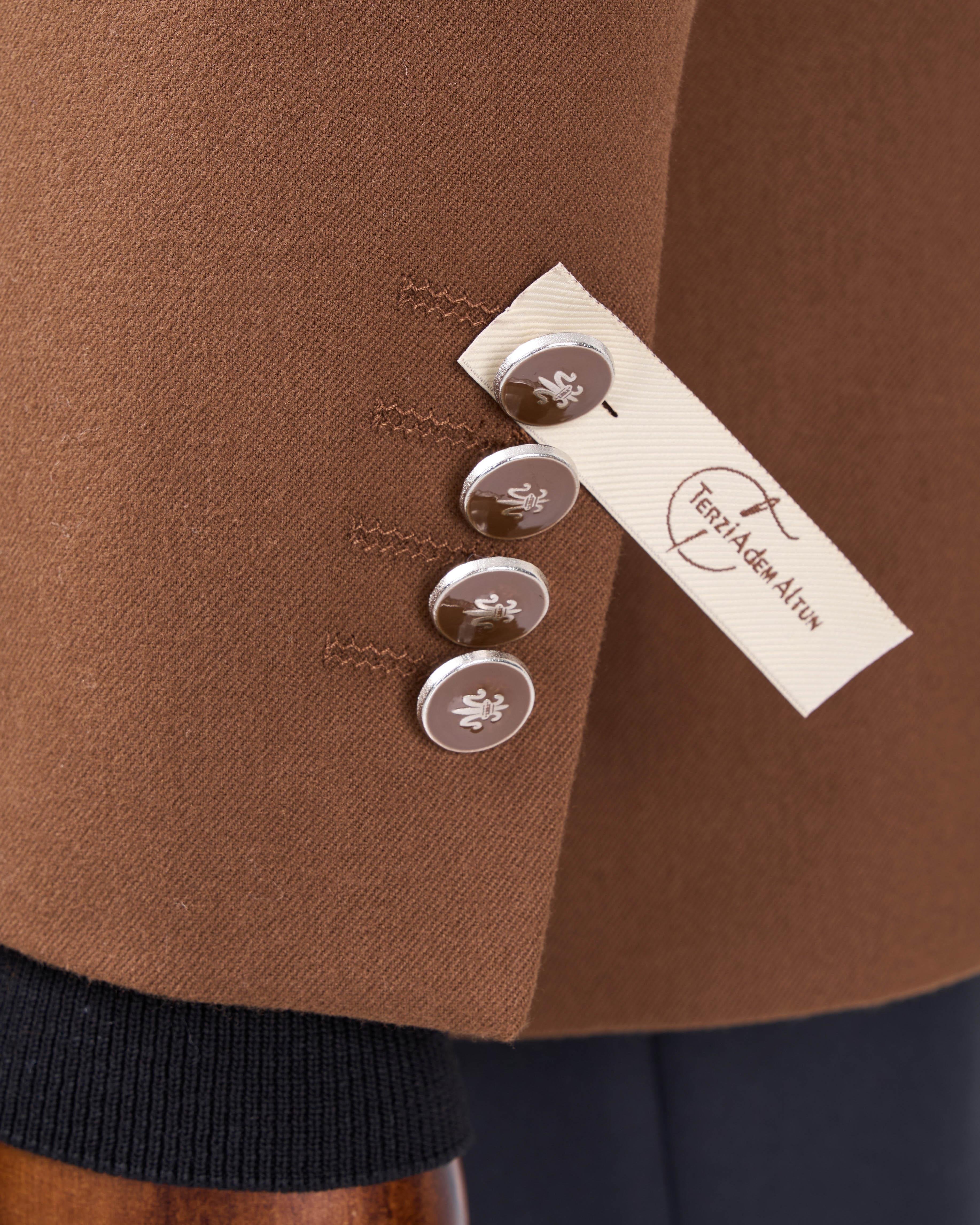 İtalyan stil slim fit kruvaze sivri yaka erkek ceket kahverengi T13295