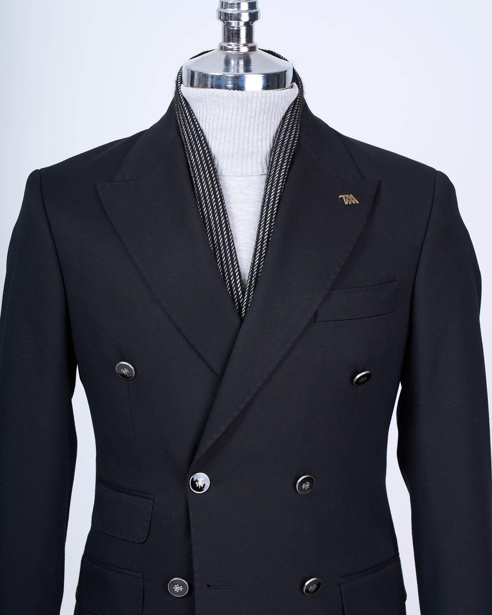 İtalyan stil slim fit kruvaze sivri yaka erkek ceket siyah T13290