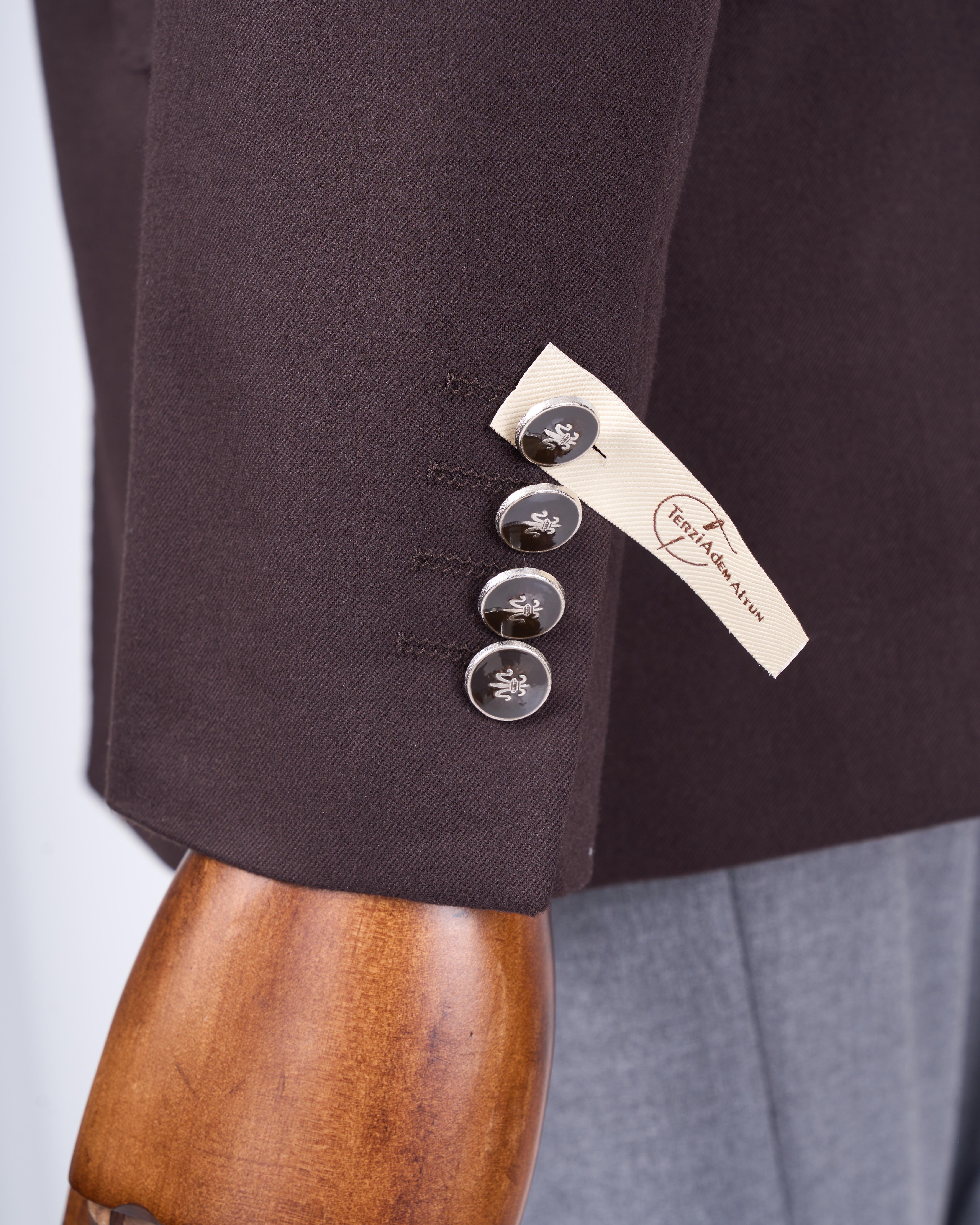 İtalyan stil slim fit kruvaze sivri yaka erkek ceket kahverengi T13294
