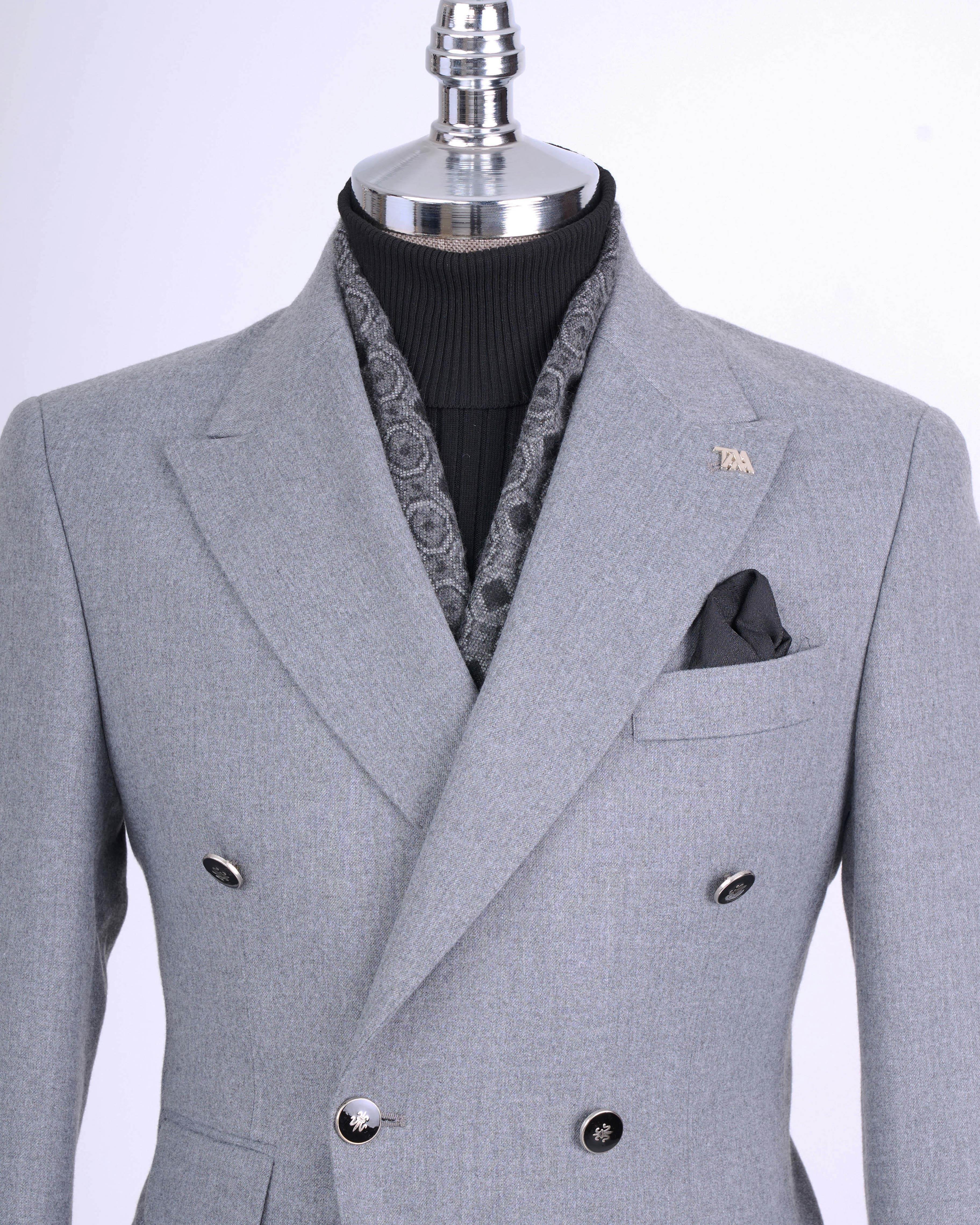 İtalyan stil slim fit kruvaze sivri yaka erkek ceket gri T13296