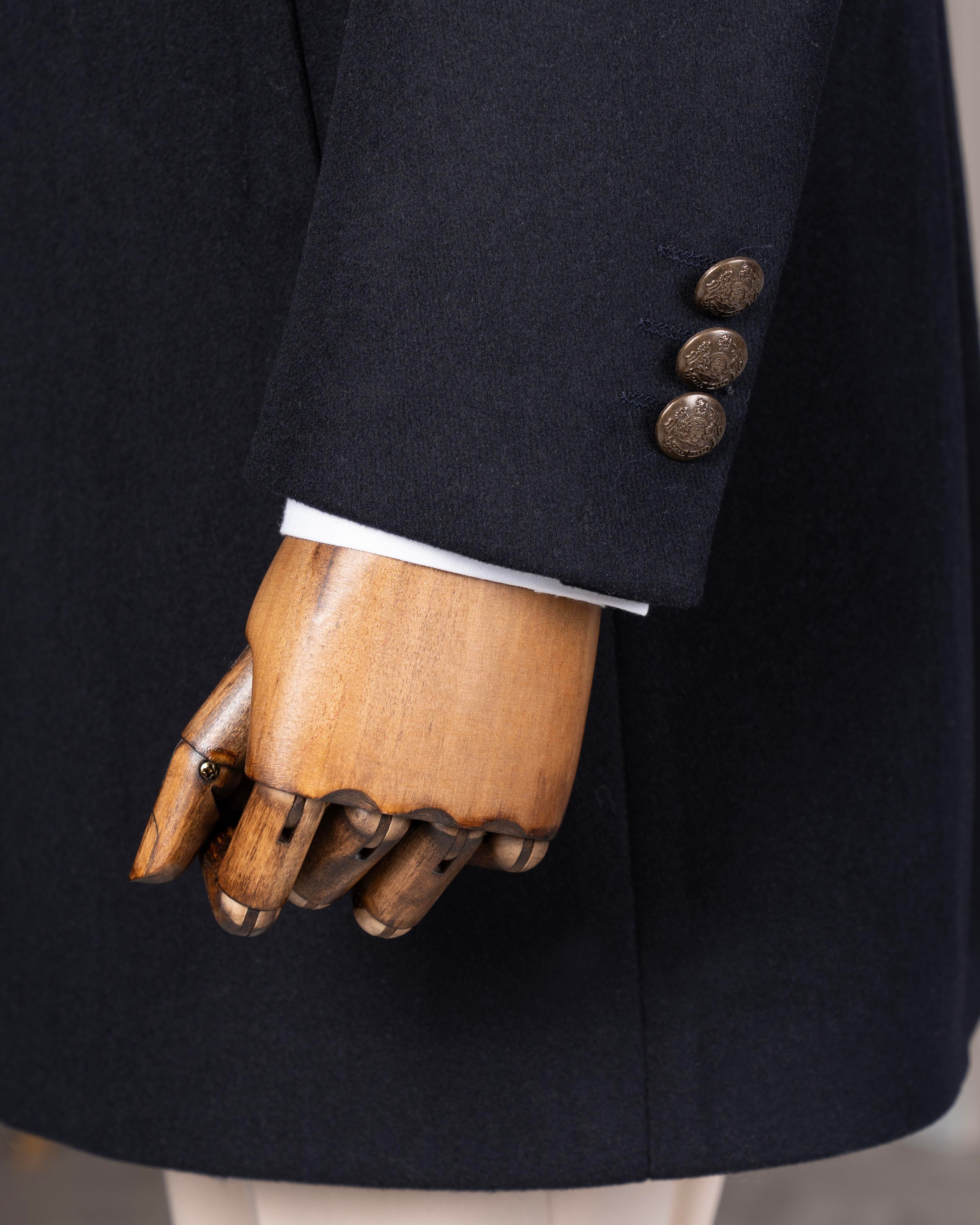 İtalyan stil slim fit kruvaze yün karışımlı kaşe erkek kaban lacivert T14708