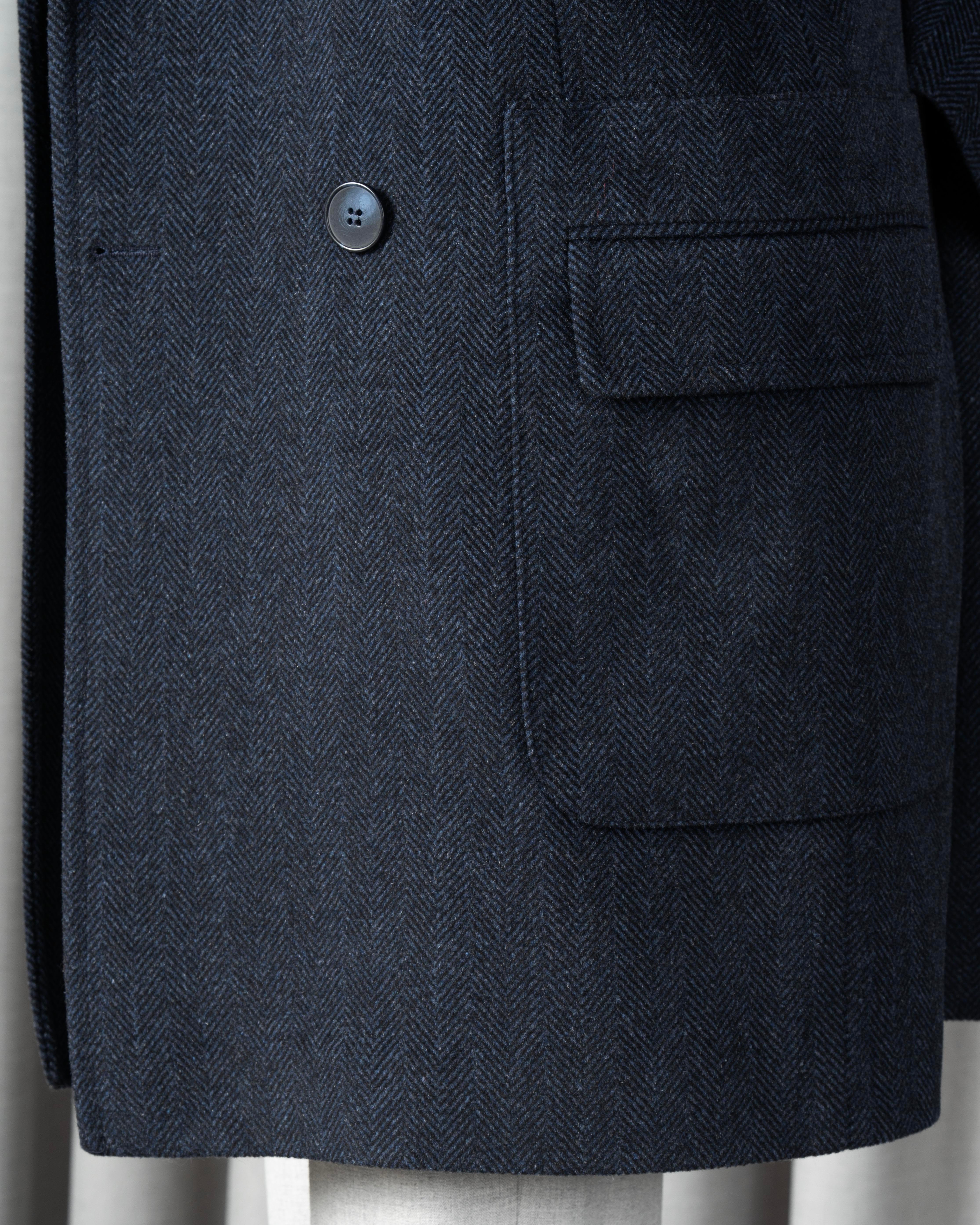 İtalyan stil slim fit kruvaze yün karışımlı kaşe erkek kaban lacivert T14712