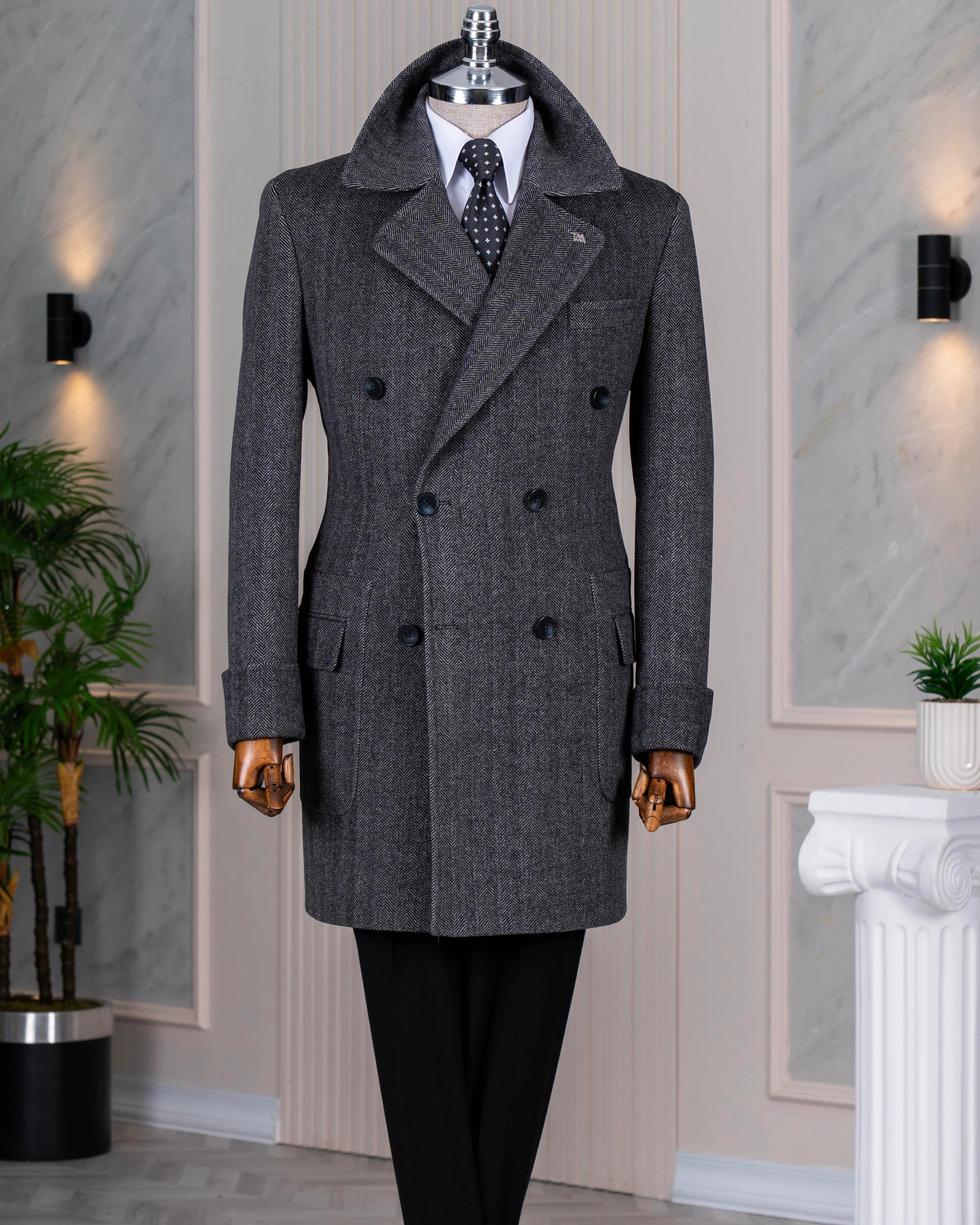 İtalyan stil slim fit kruvaze yün karışımlı kaşe erkek kaban antrasit T14710