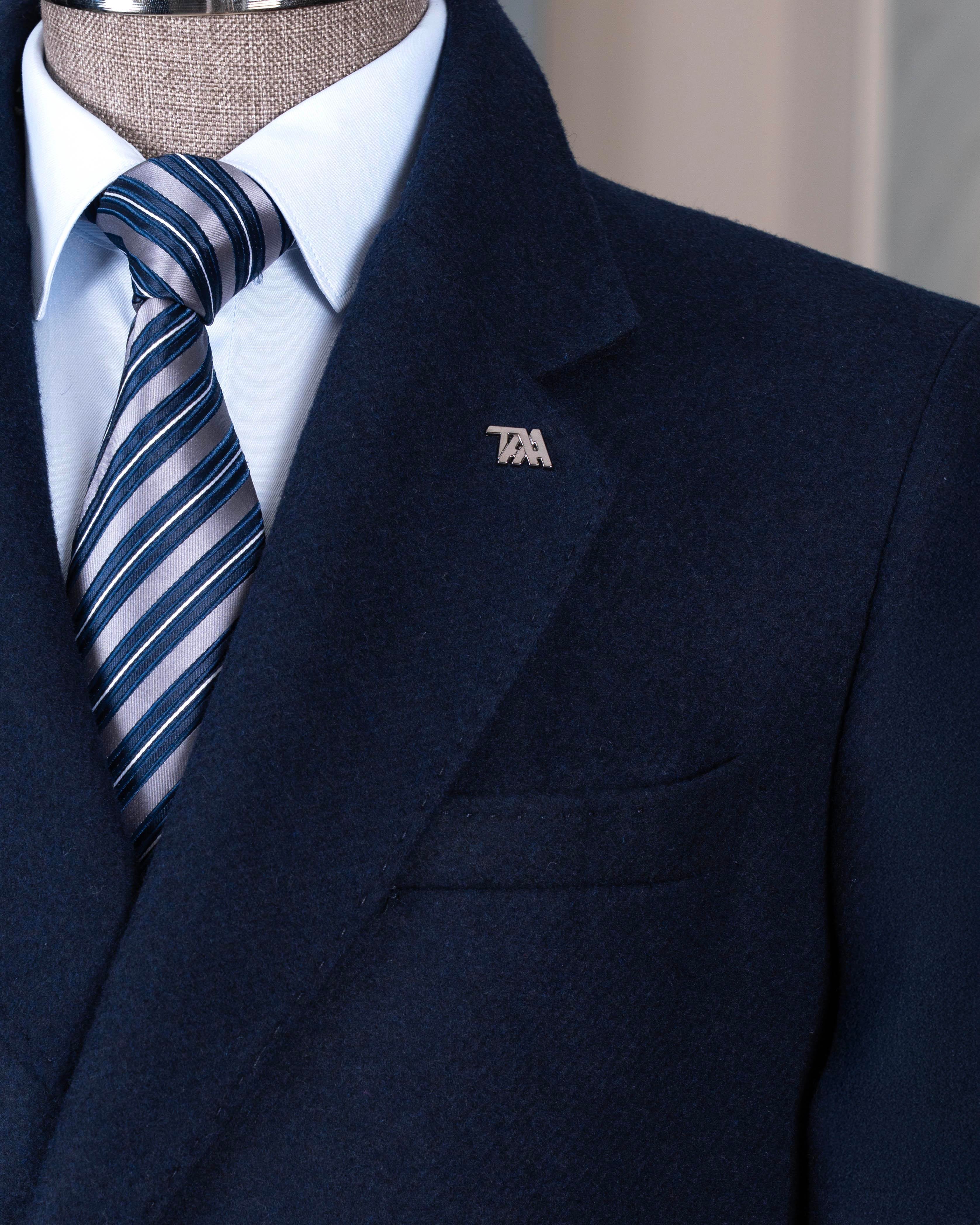 İtalyan stil slim fit kruvaze yün karışımlı kaşe erkek kaban lacivert T14716