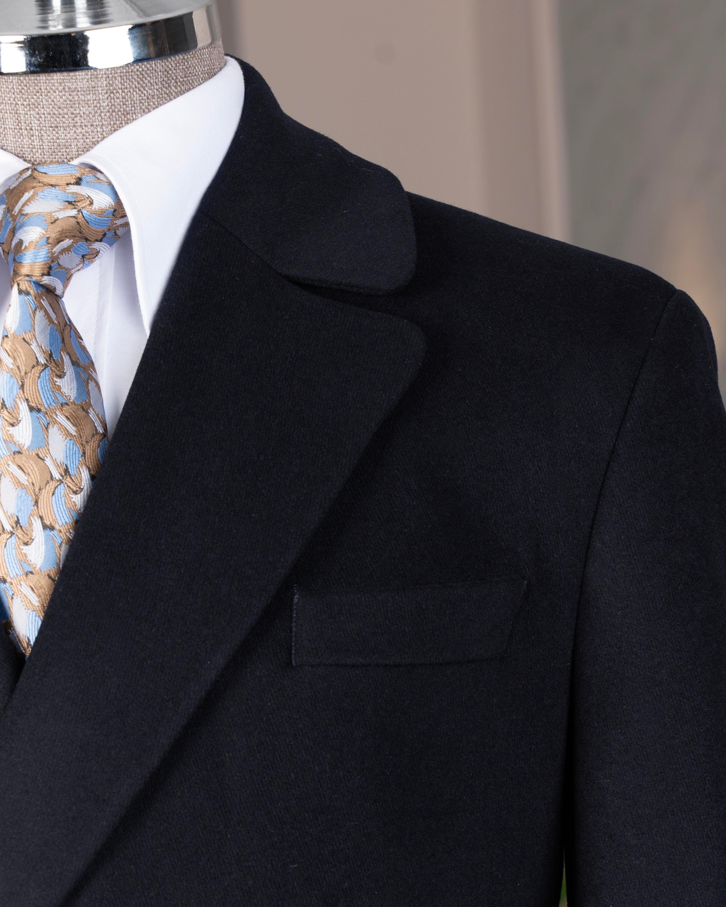 İtalyan stil slim fit kruvaze yün karışımlı kaşe erkek kaban lacivert T14708