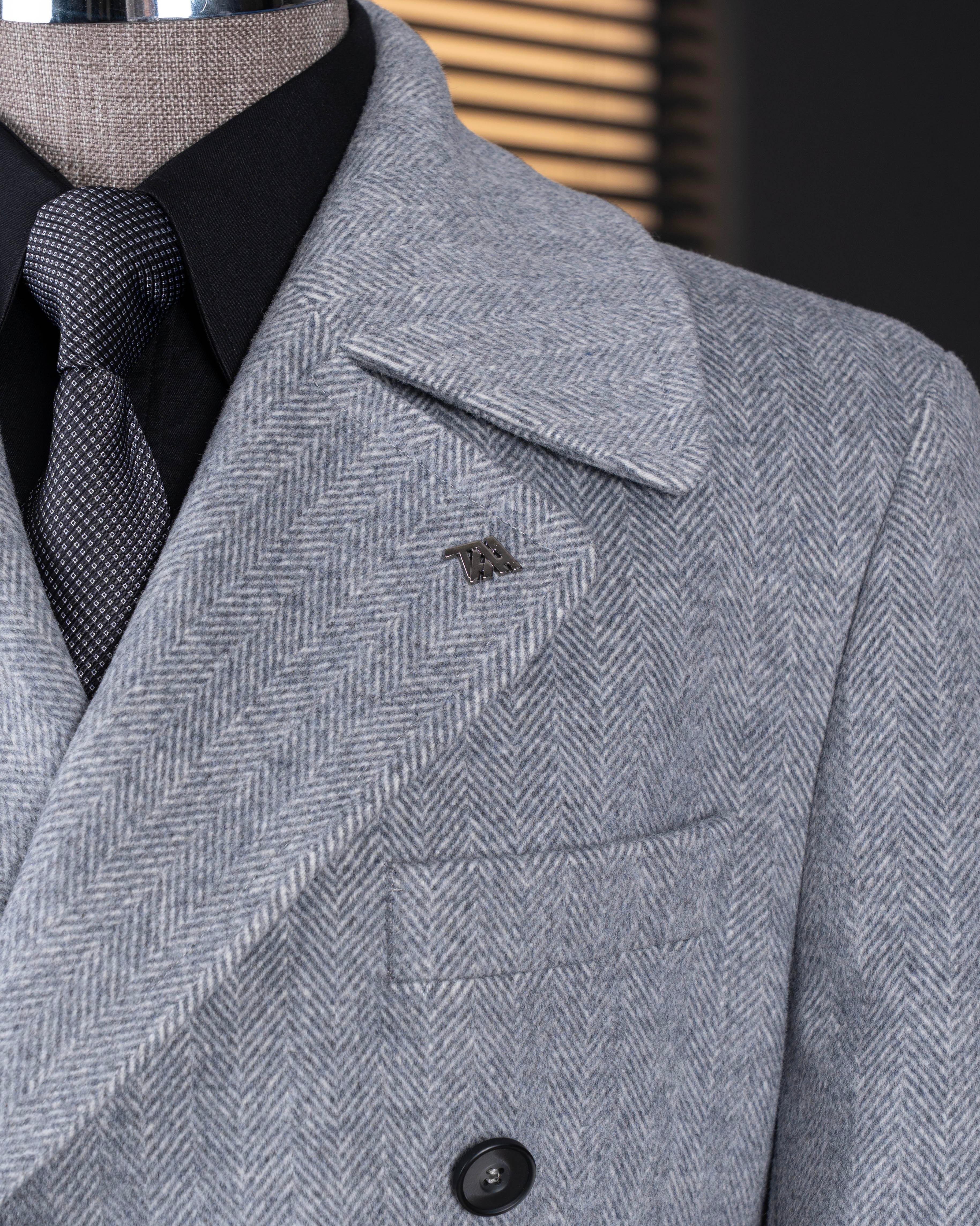 İtalyan stil slim fit kruvaze yün karışımlı kaşe erkek kaban gri T14711