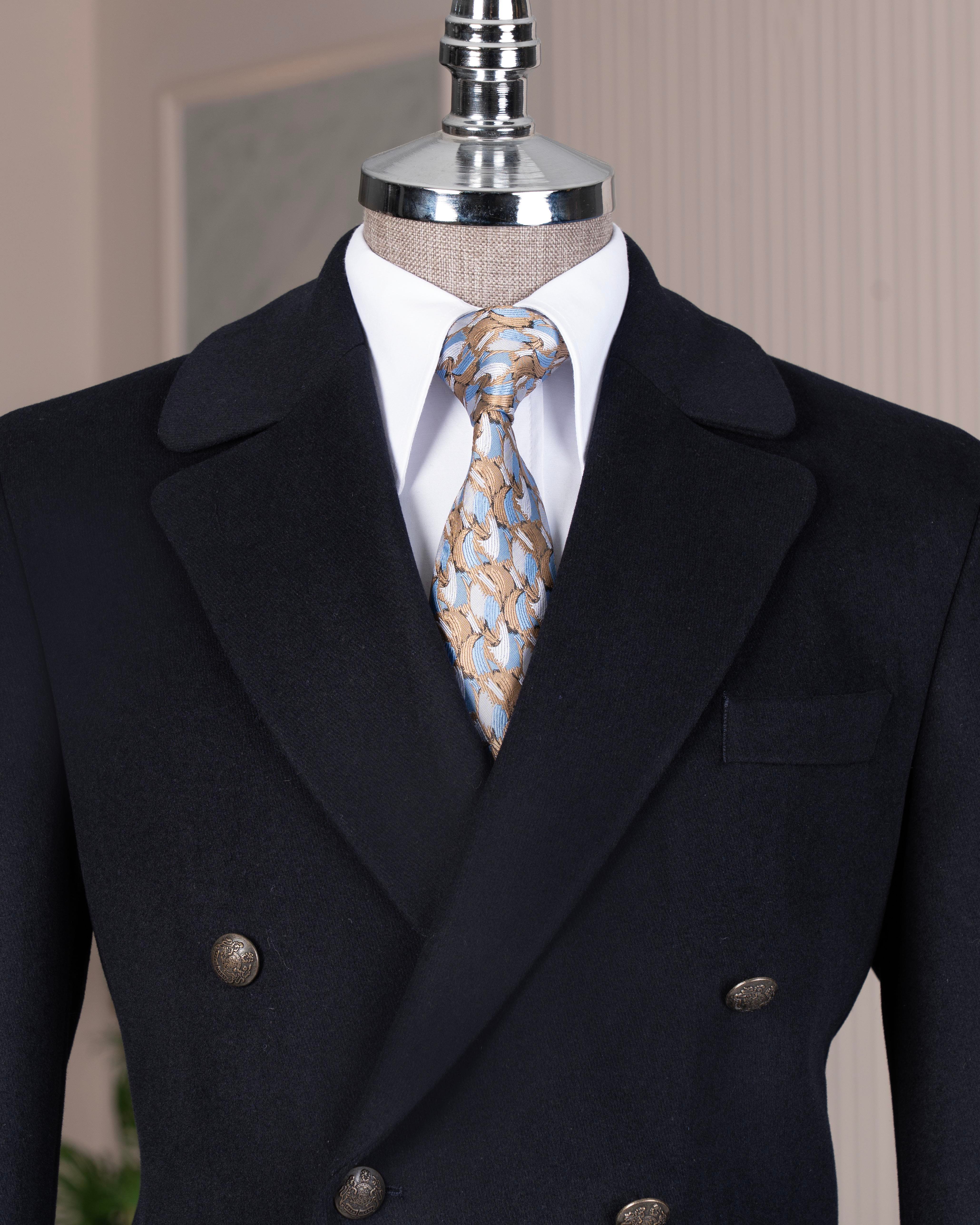 İtalyan stil slim fit kruvaze yün karışımlı kaşe erkek kaban lacivert T14708